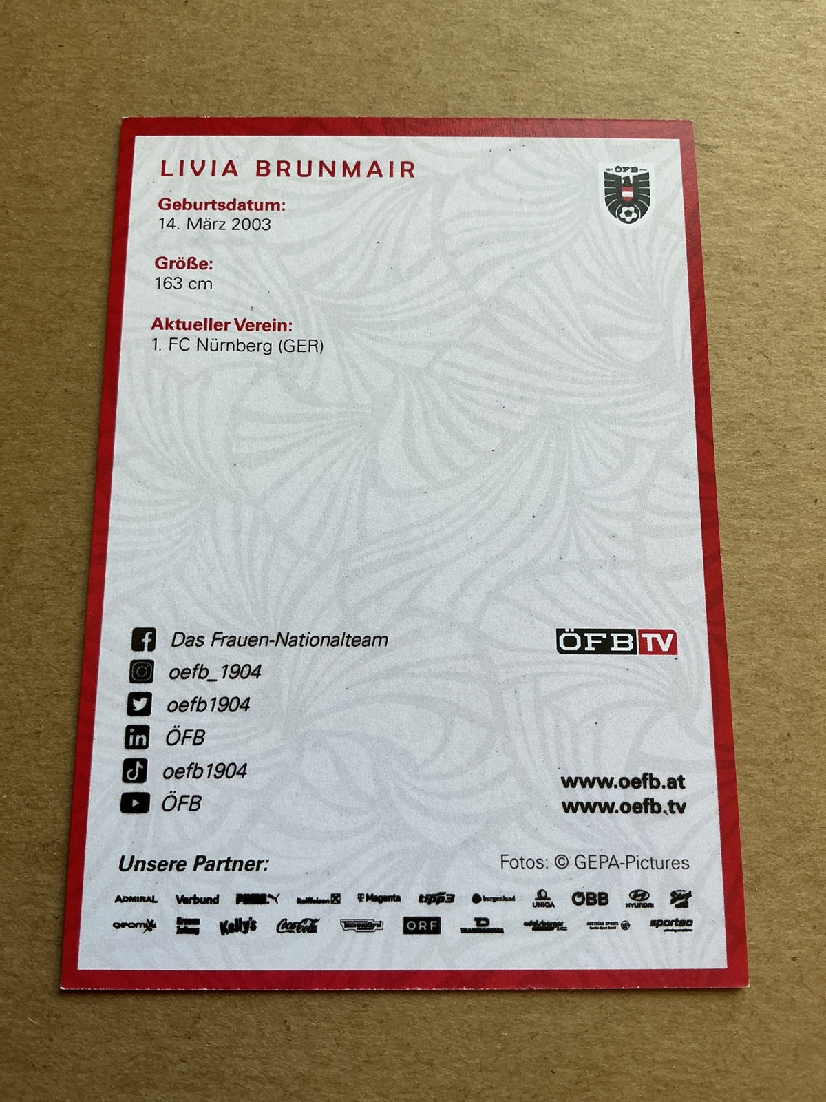 Livia Brunnmair, Austria 🇦🇹 2024 1.FC Nürnberg hand signed - Autographs-World