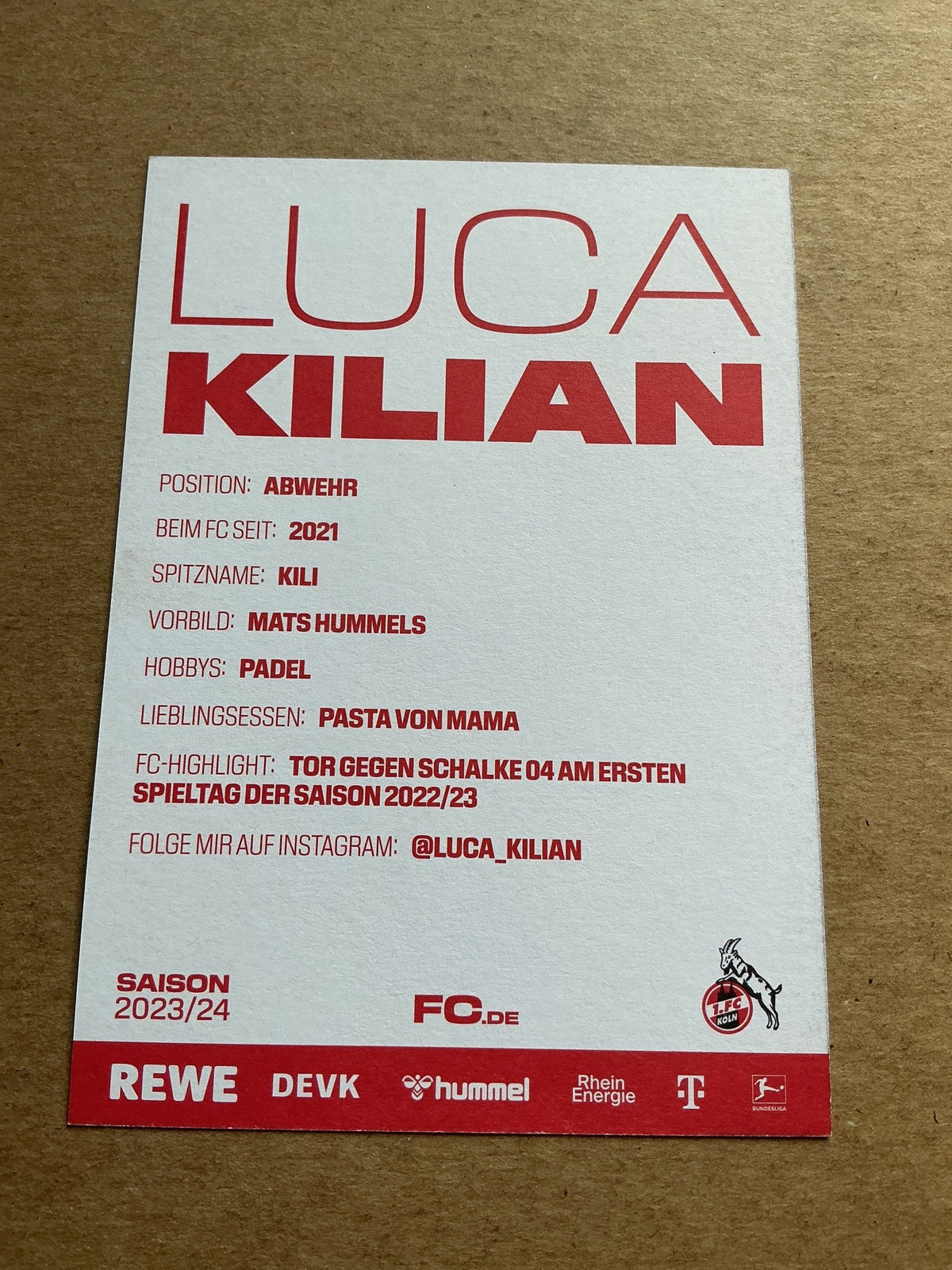 Luca Kilian, Germany 🇩🇪 1.FC Köln 2023/24 hand signed - Autographs-World