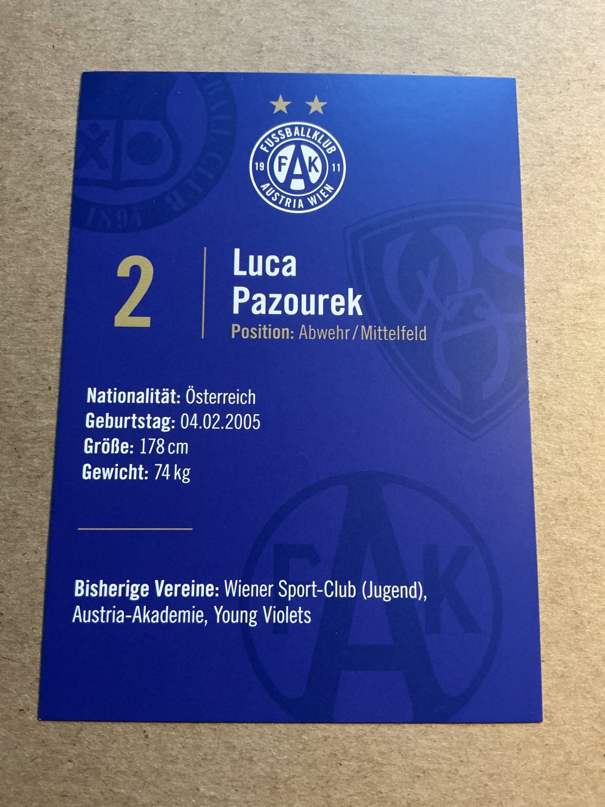Luca Pazourek, Austria 🇦🇹 FK Austria Wien 2023/24 hand signed - Autographs-World