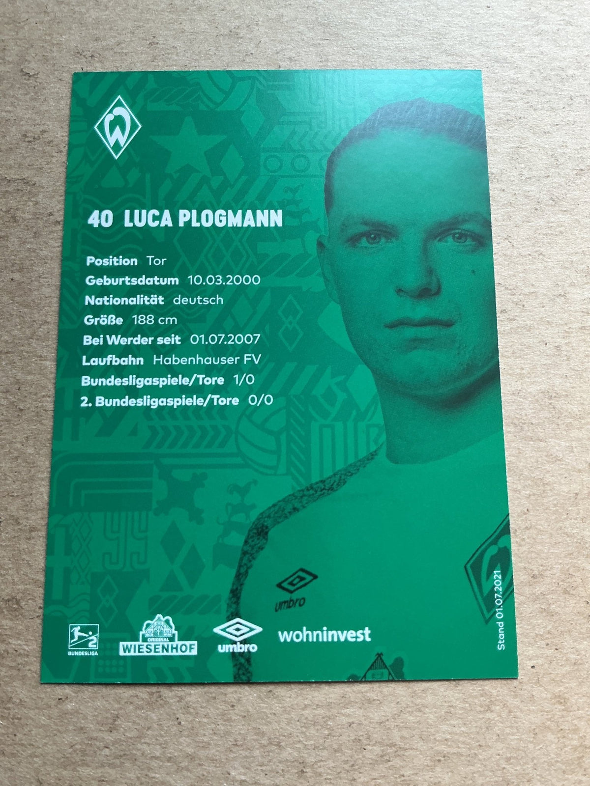 Luca Plogmann, Germany 🇩🇪 SV Werder Bremen 2021/22 hand signed - Autographs-World