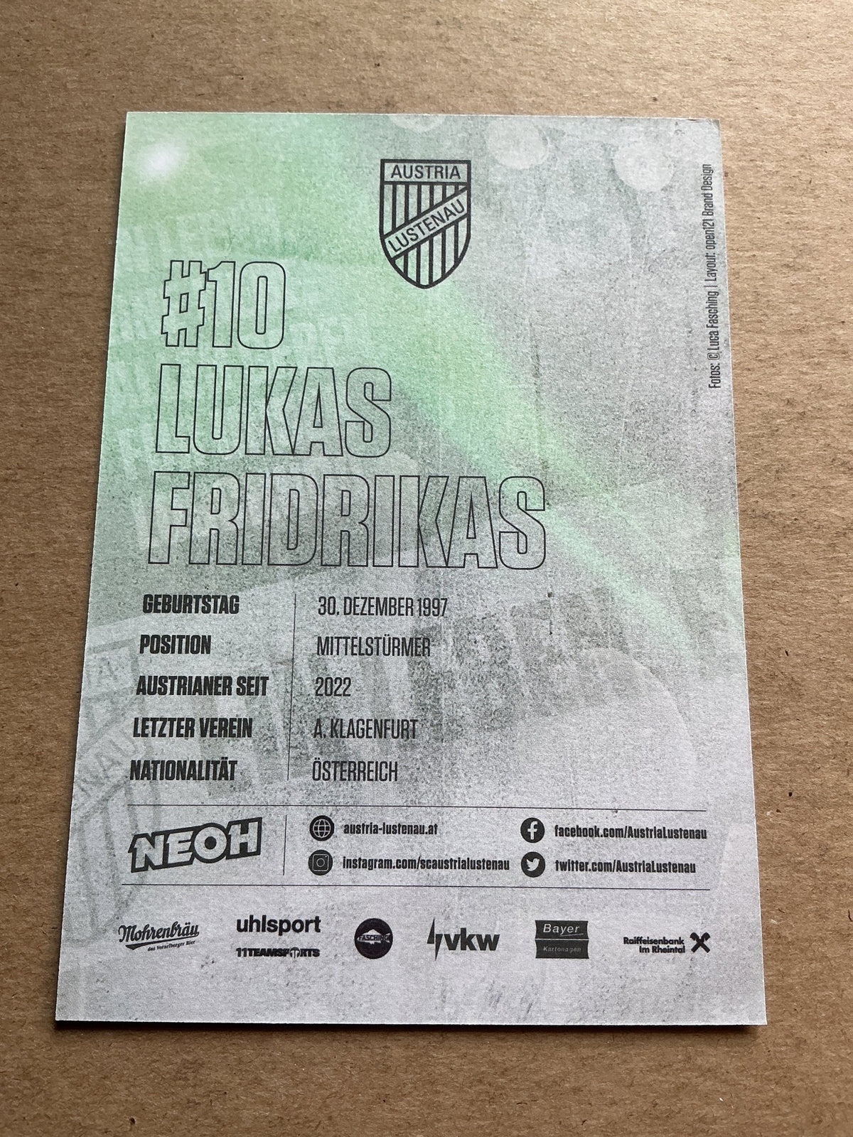 Lukas Fridrikas, Austria 🇦🇹 SC Austria Lustenau 2023/24 hand signed - Autographs-World