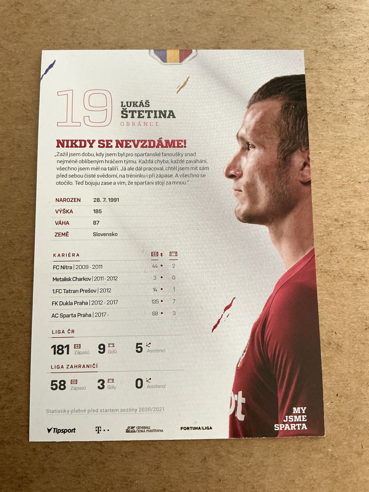 Lukáš Štetina, Slovakia 🇸🇰 AC Sparta Prague 2020/21 hand signed - Autographs-World