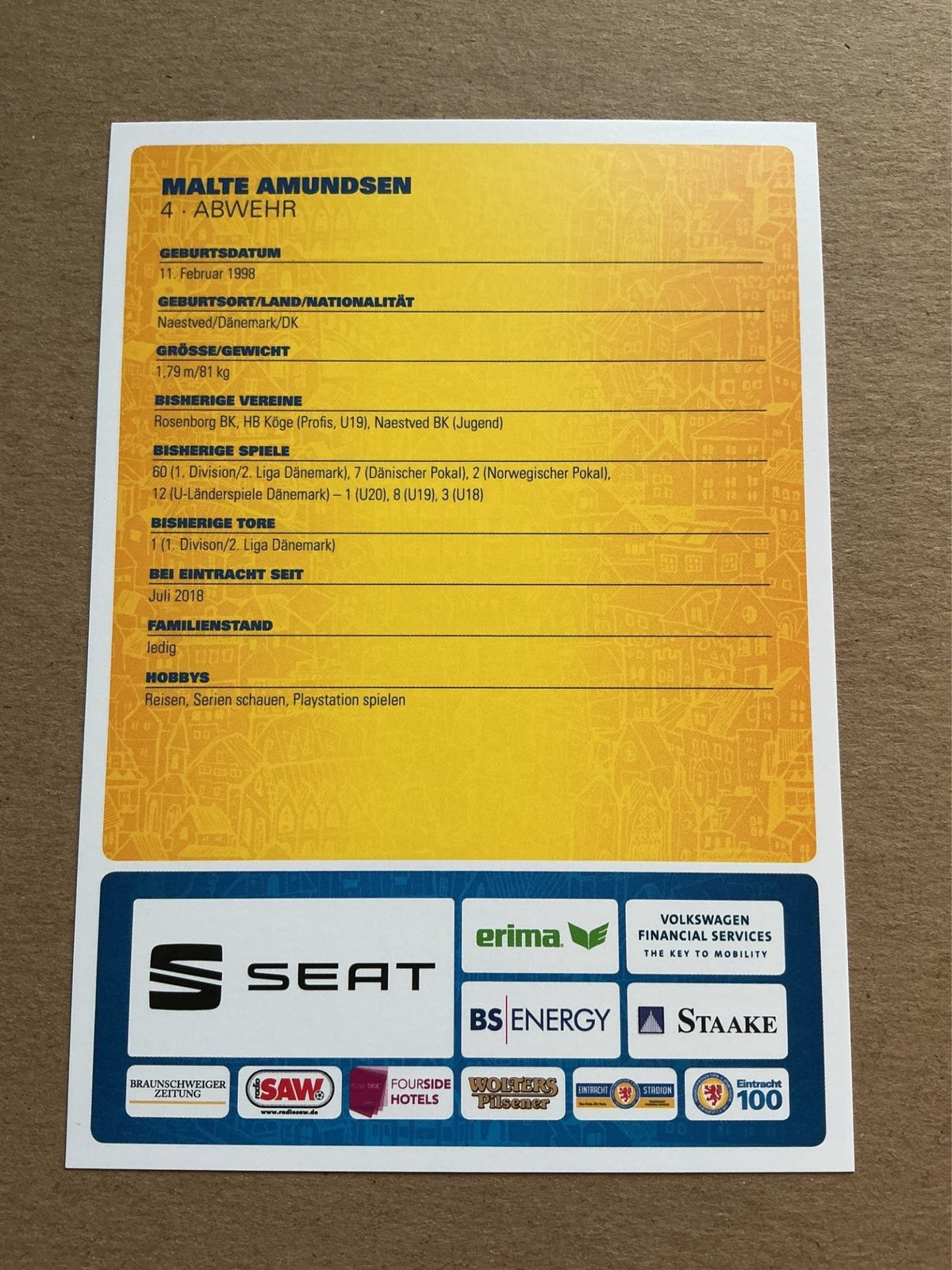 Malte Amundsen, Denmark 🇩🇰 Eintracht Braunschweig 2018/19 hand signed - Autographs-World