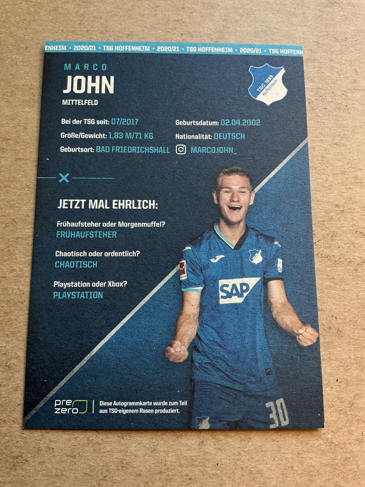 Marco John, Germany 🇩🇪 TSG 1899 Hoffenheim 2020/21 hand signed - Autographs-World