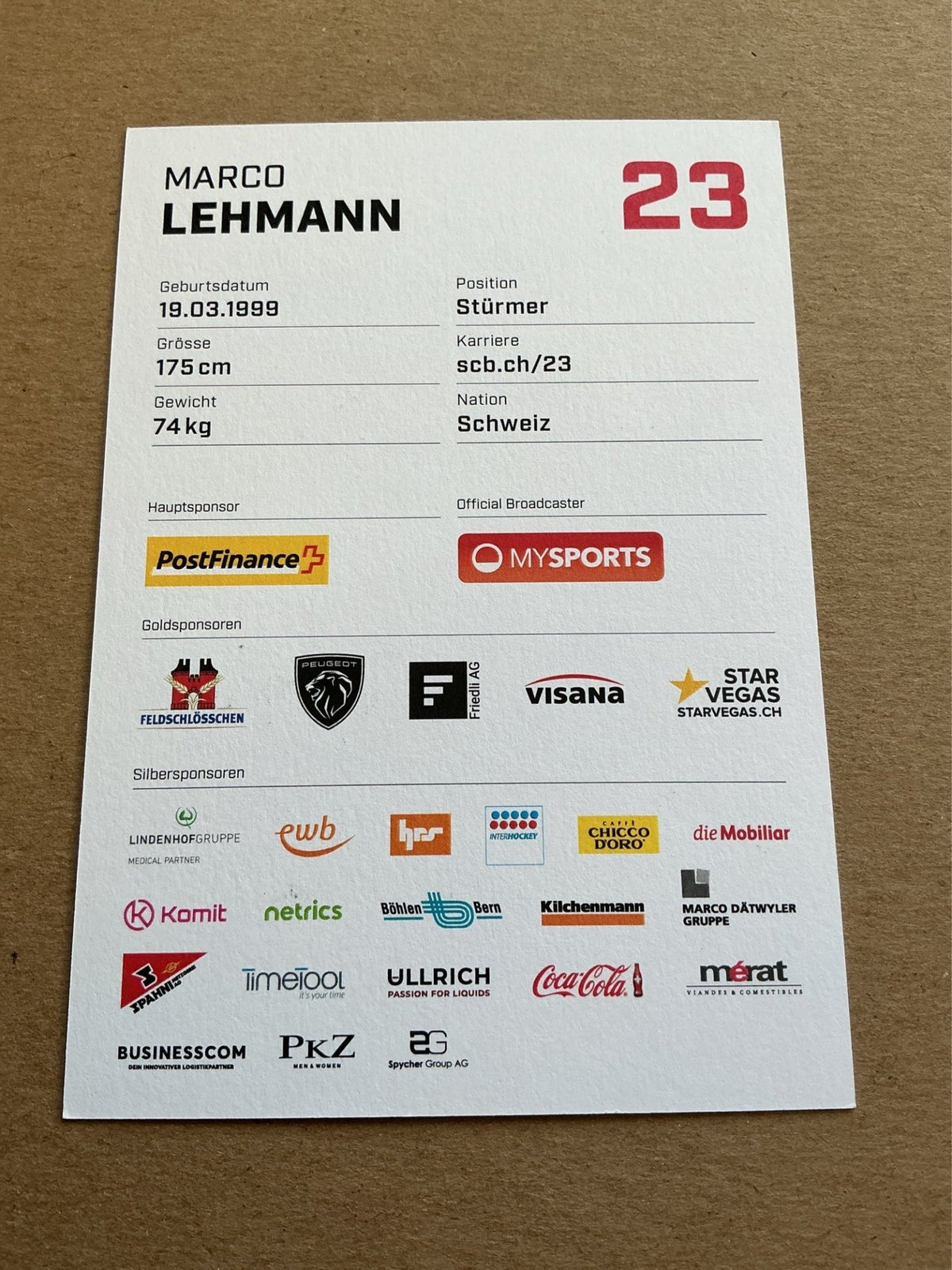 Marco Lehmann, Switzerland 🇨🇠SC Bern 2023/24 hand signed - Autographs-World