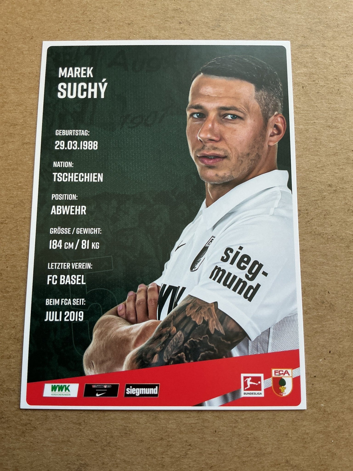Marek Suchý, Czech Republic 🇨🇿 FC Augsburg 2020/21 hand signed - Autographs-World