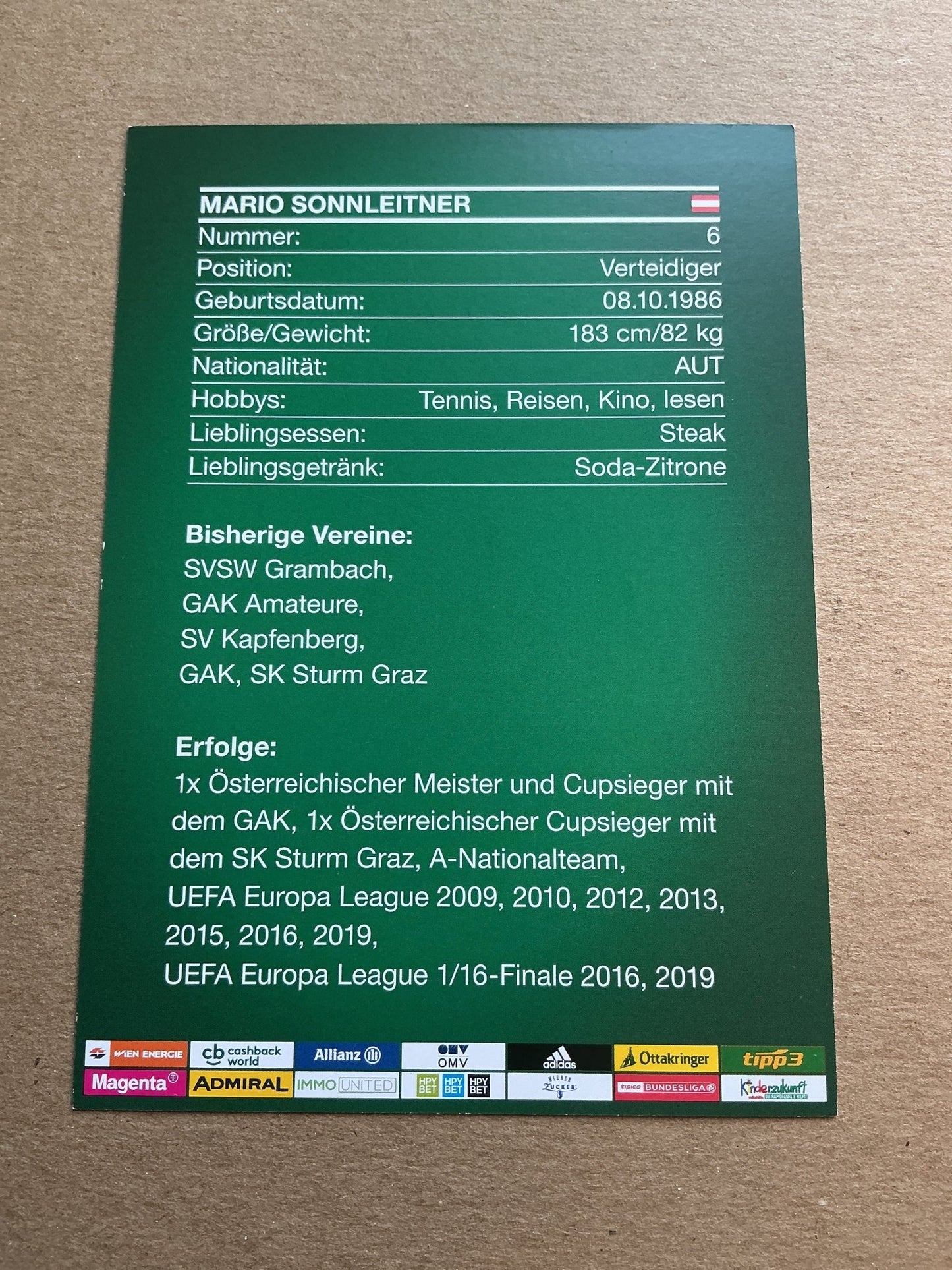 Mario Sonnleitner, Austria ๐ฆ๐น Rapid Wien 2019/20 hand signed - Autographs-World