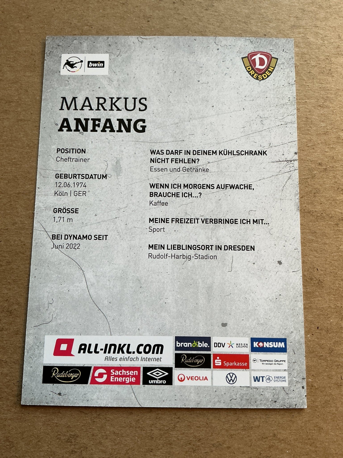 Markus Anfang, Germany 🇩🇪 Dynamo Dresden 2023/24 hand signed - Autographs-World