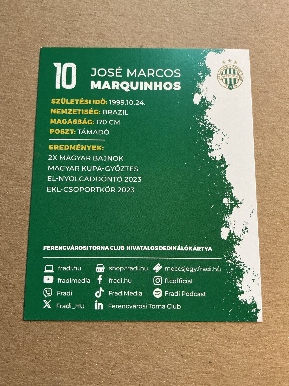 Marquinhos, Brazil 🇧🇷 Ferencváros TC 2023/24 hand signed - Autographs-World