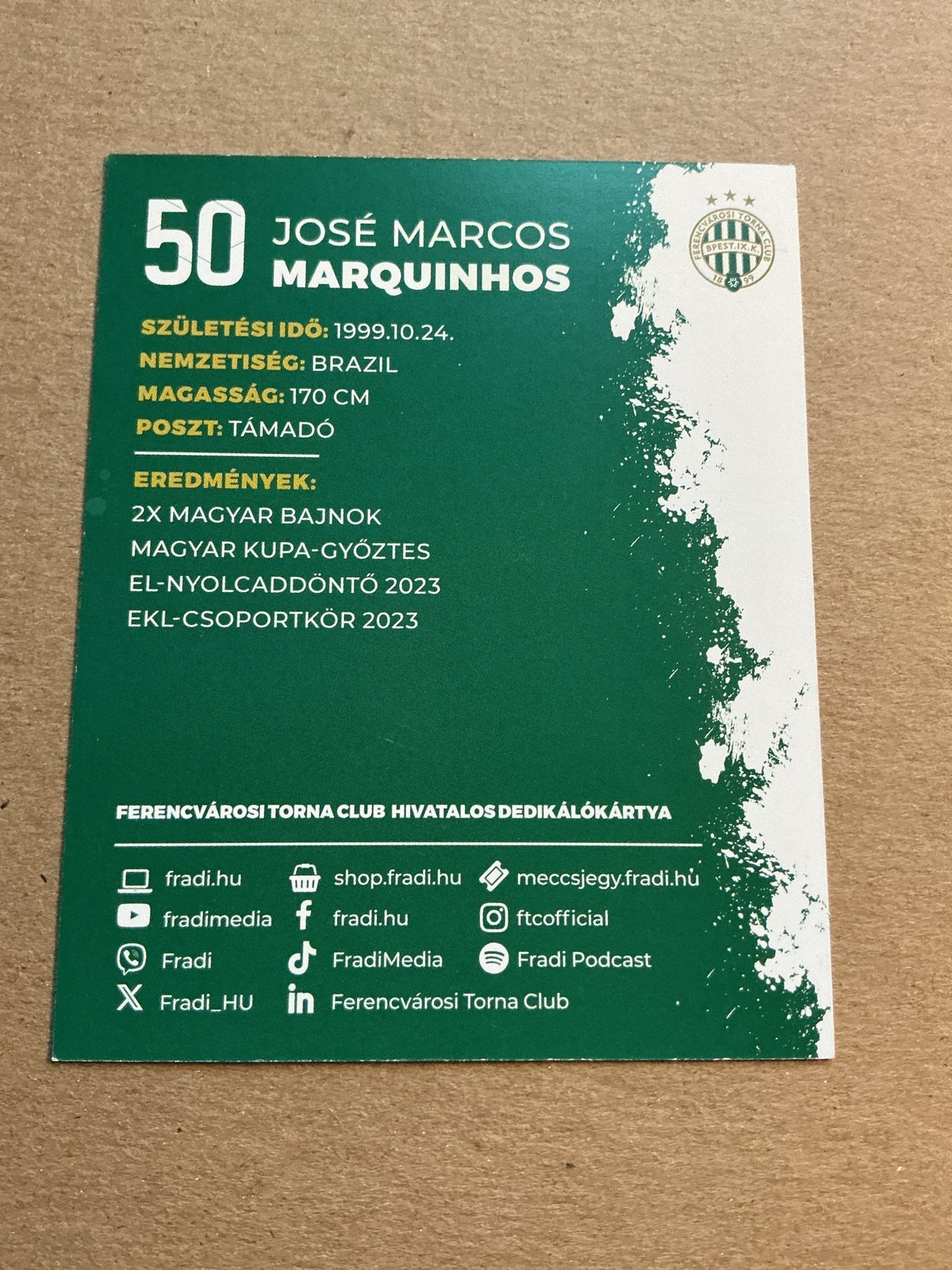 Marquinhos, Brazil 🇧🇷 Ferencváros TC 2023/24 hand signed - Autographs-World