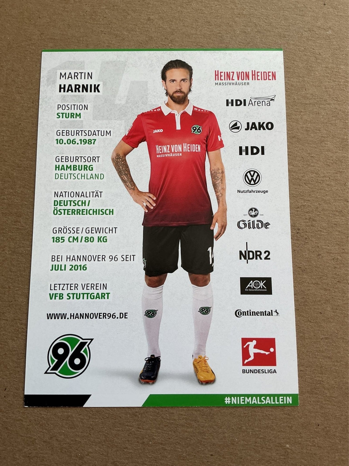 Martin Harnik, Austria 🇦🇹 Hannover 96 2017/18 hand signed - Autographs-World
