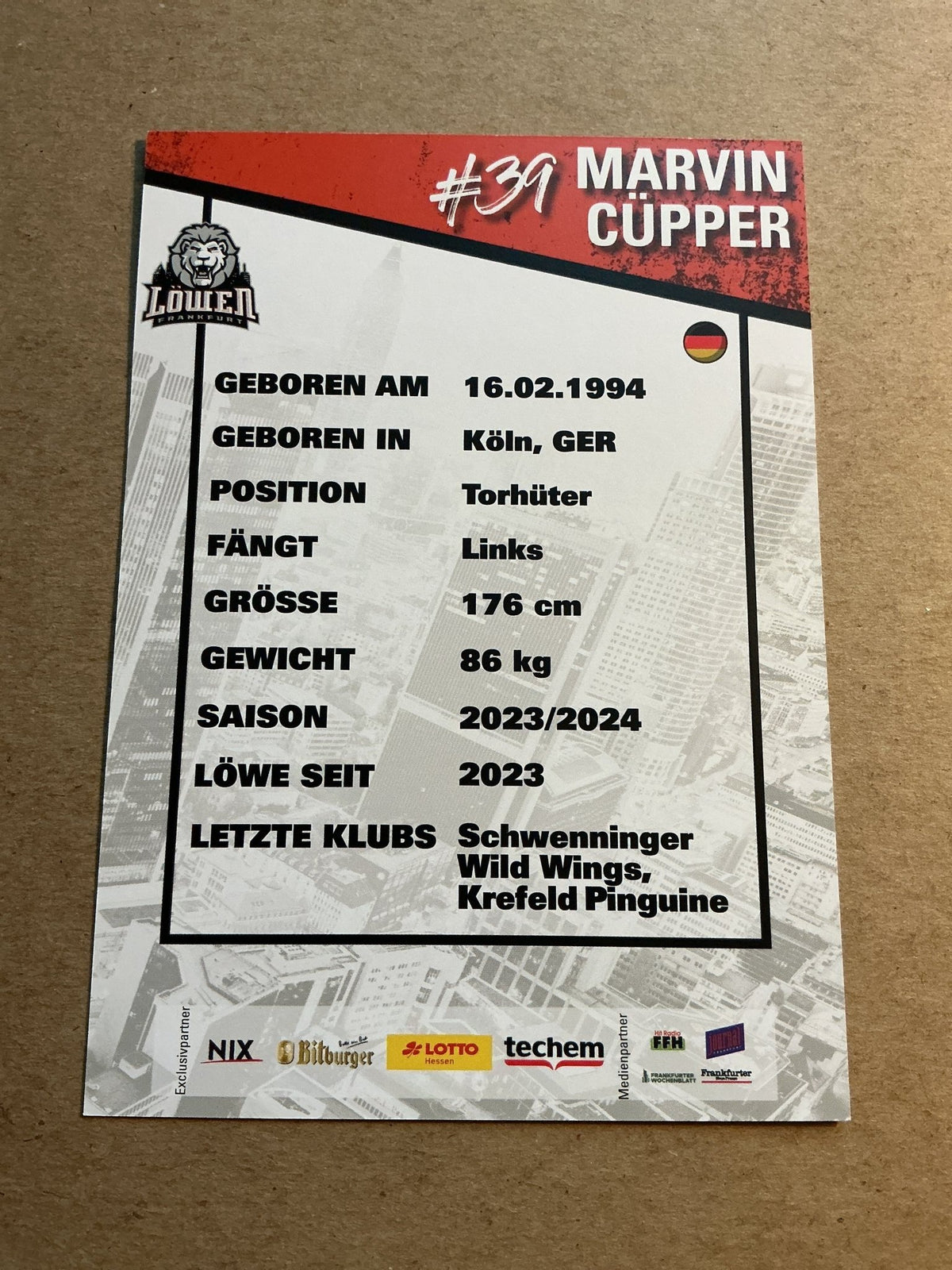 Marvin Cüpper, Germany 🇩🇪 Löwen Frankfurt 2023/24 hand signed - Autographs-World