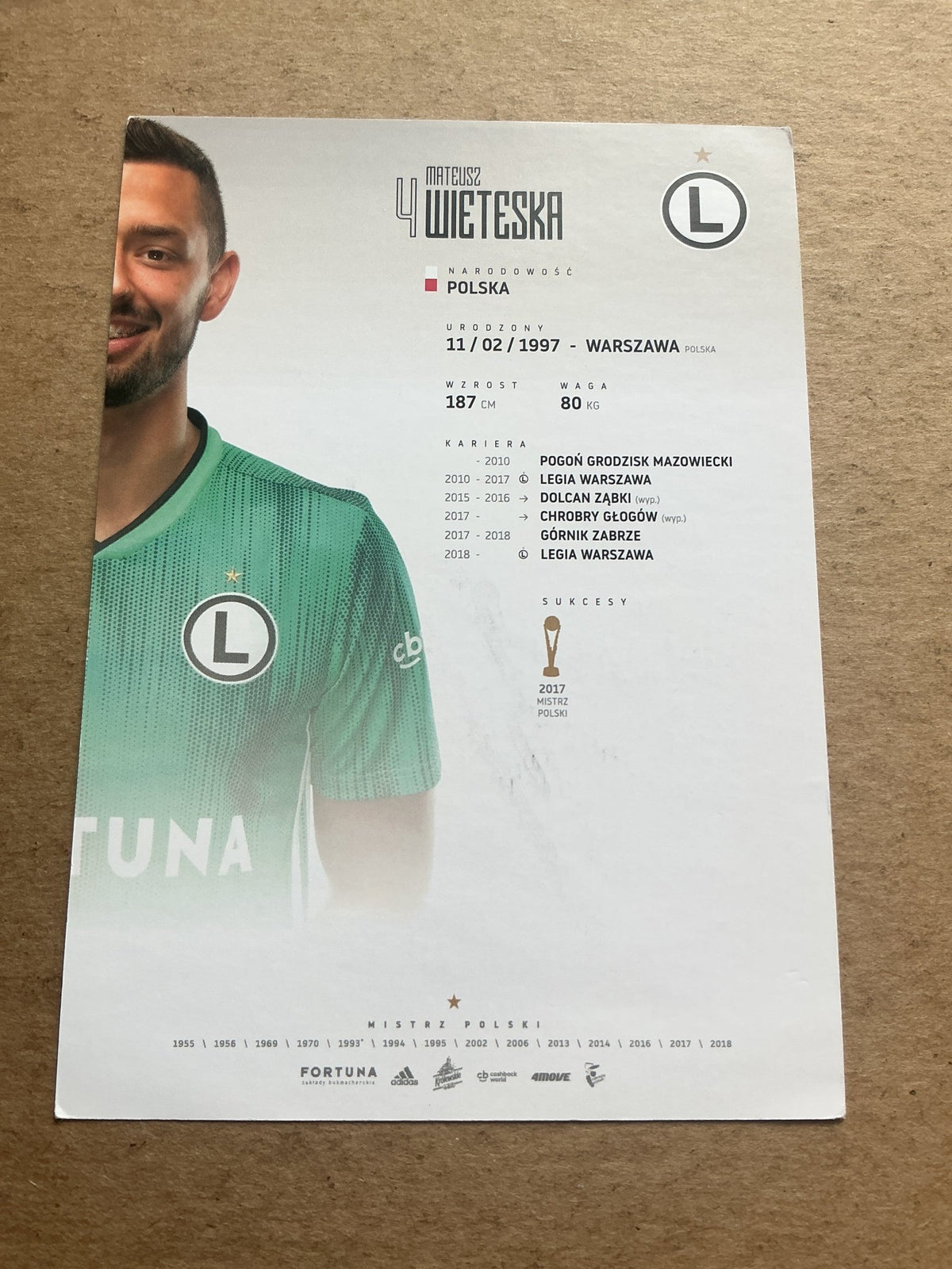 Mateusz Wieteska, Poland šµš± Legia Warsaw 2020/21 hand signed - Autographs-World