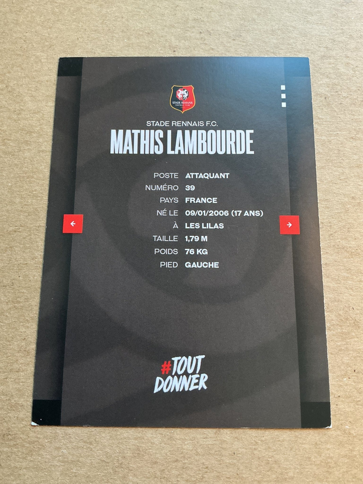 Mathis Lambourde, France 🇫🇷 Stade Rennes FC 2023/24 hand signed - Autographs-World