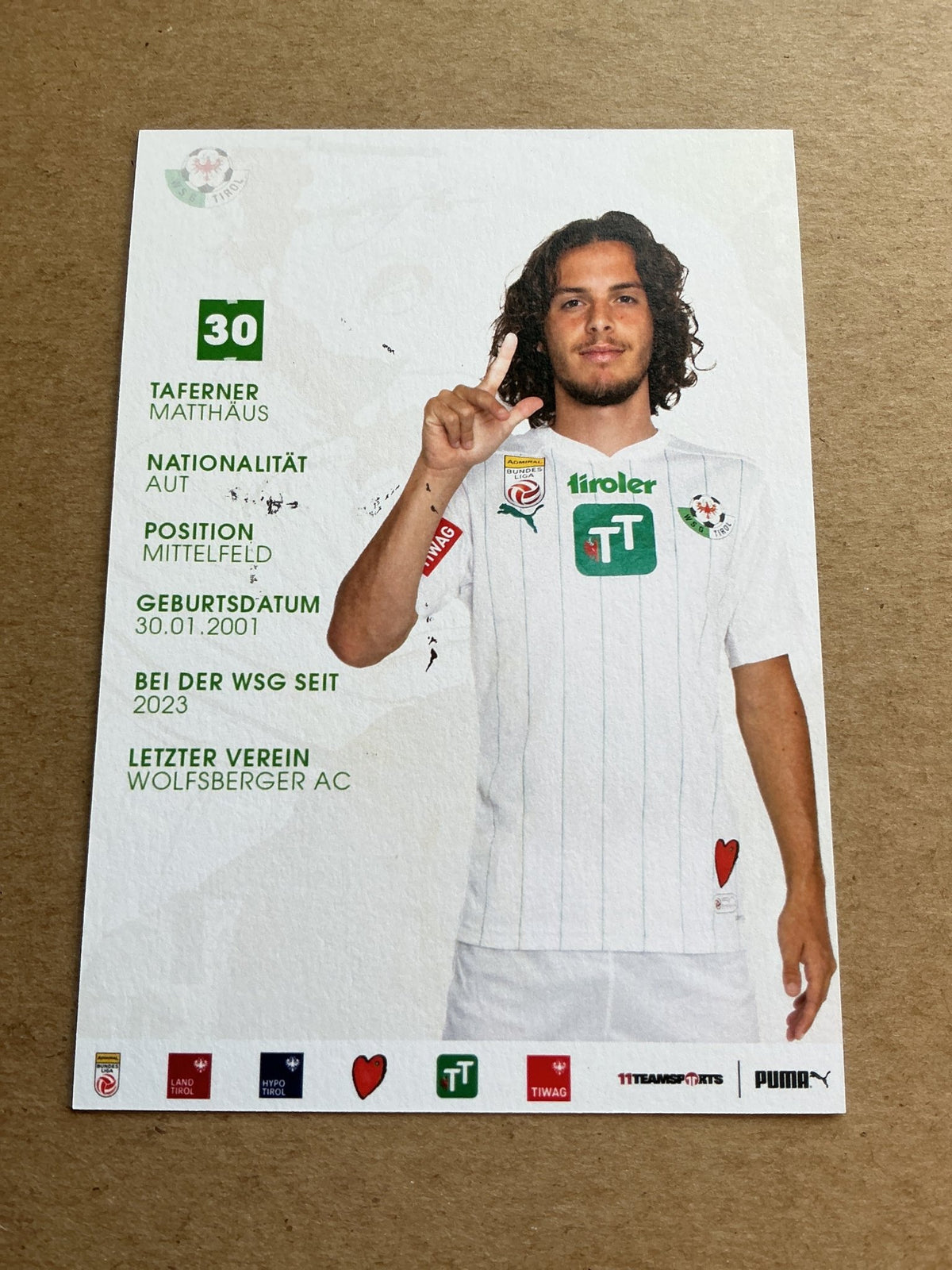 Matthäus Taferner, Austria 🇦🇹 WSG Tirol 2023/24 hand signed - Autographs-World