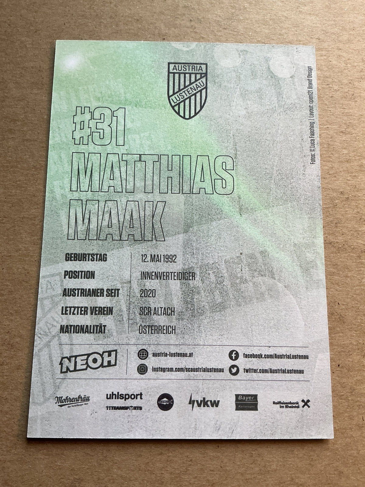 Matthias Maak, Austria 🇦🇹 SC Austria Lustenau 2023/24 hand signed - Autographs-World