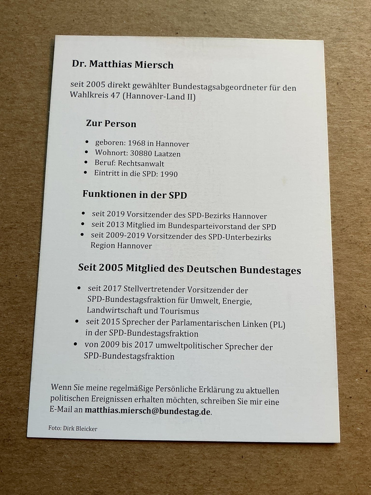 Matthias Miersch, Germany 🇩🇪 Member of Parlament 2024 hand signed - Autographs-World