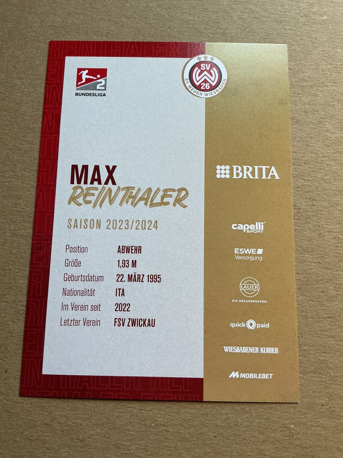 Max Reinthaler, Italy 🇮🇹 SV Wehen Wiesbaden 2023/24 hand signed - Autographs-World