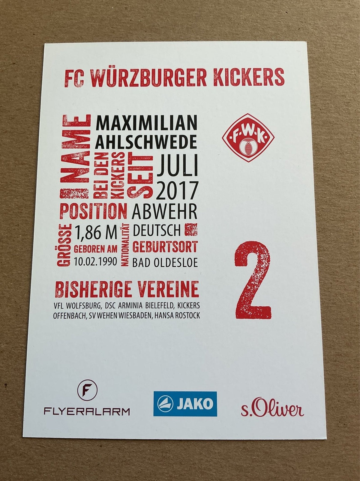 Maximilian Ahlschwede, Germany 🇩🇪 FC Würzburger Kickers 2017/18 hand signed - Autographs-World