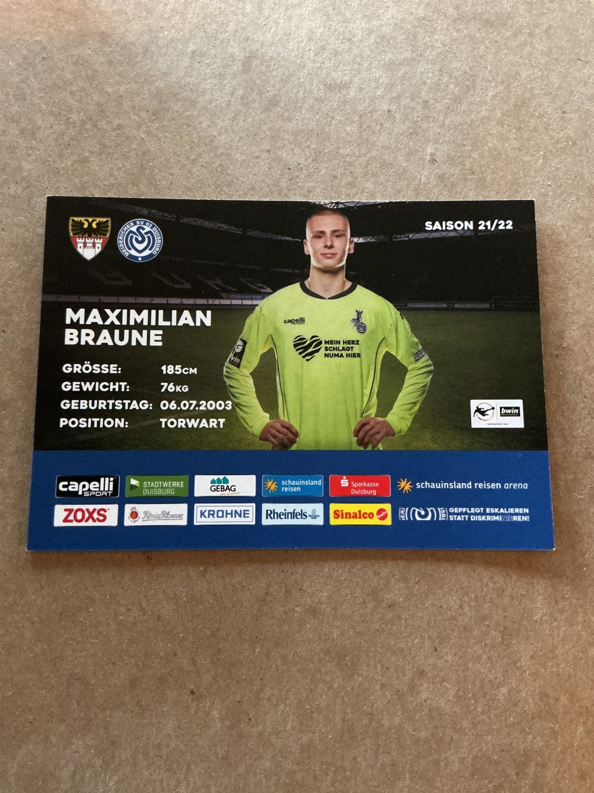 Maximilian Braune, Germany 🇩🇪 MSV Duisburg 2021/22 hand signed - Autographs-World