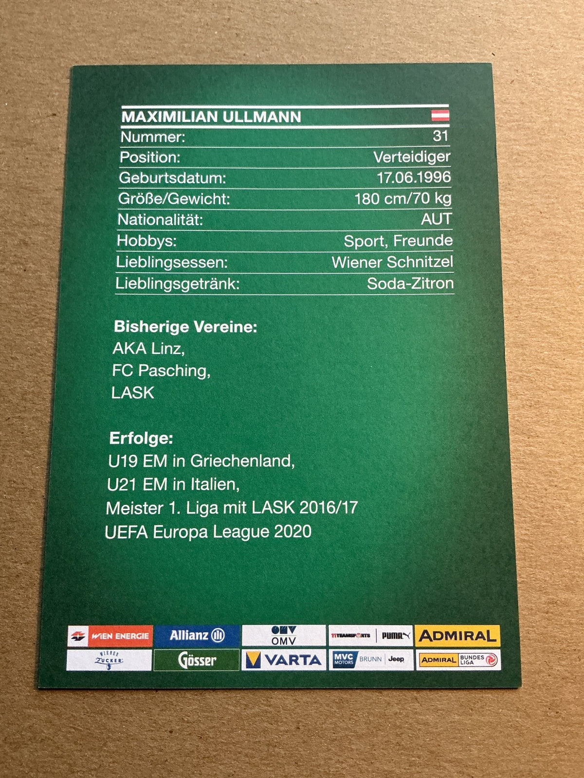 Maximilian Ullmann, Austria ๐ฆ๐น Rapid Wien 2021/22 hand signed - Autographs-World