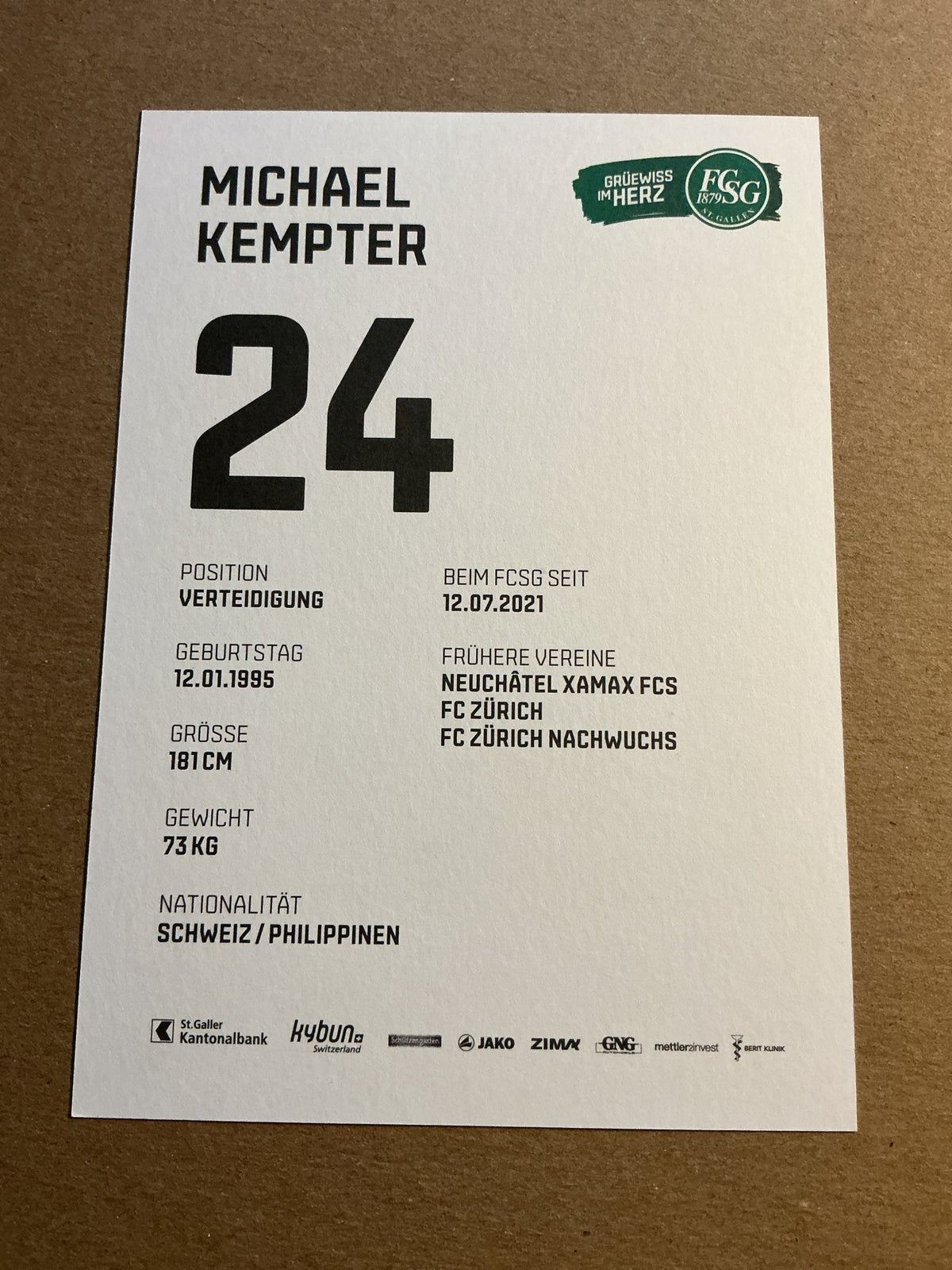 Michael Kempter, Philippines šµš FC St. Gallen 2021/22 hand signed - Autographs-World