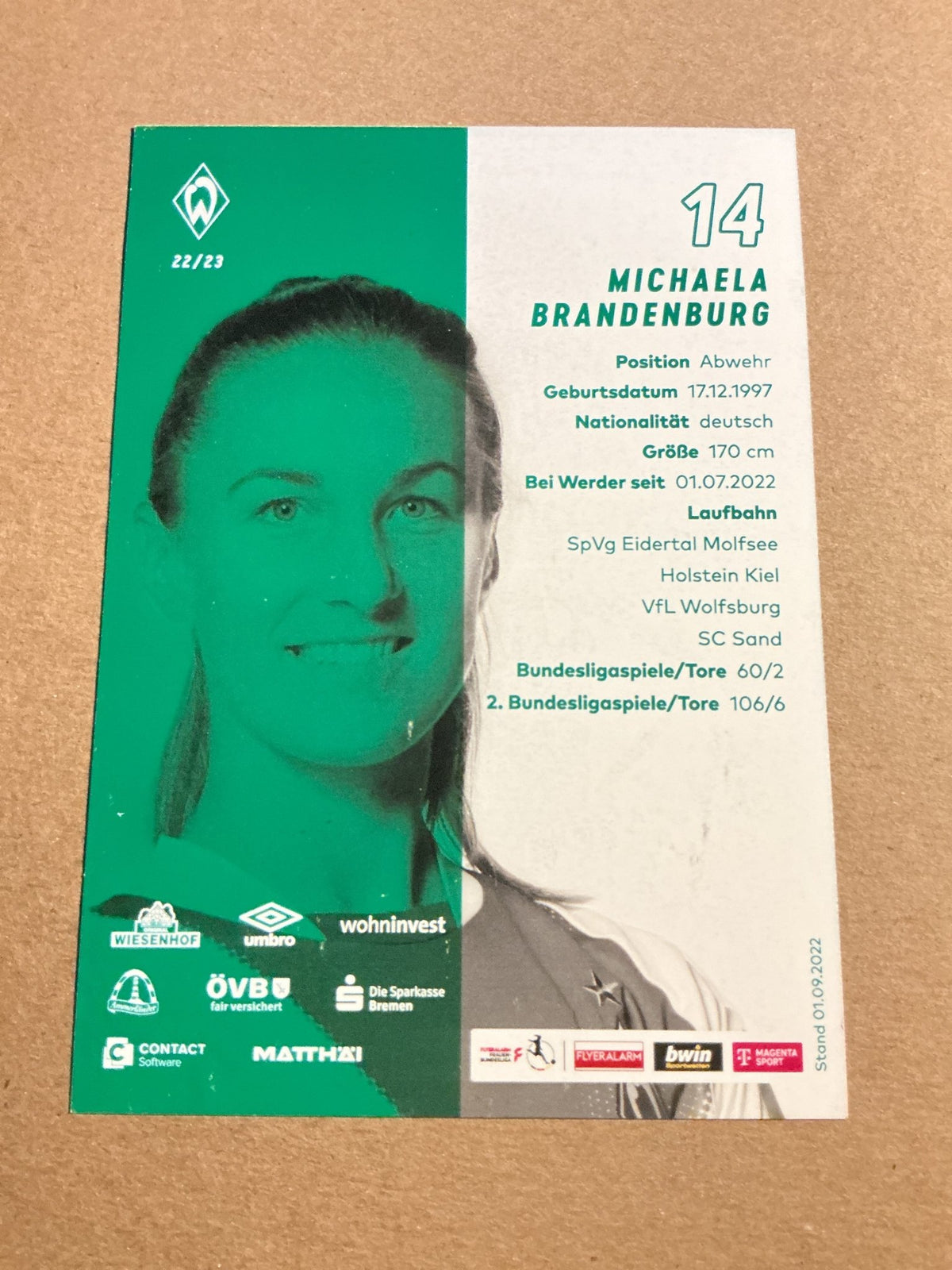 Michaela Brandenburg, Germany 🇩🇪 SV Werder Bremen 2022/23 hand signed - Autographs-World