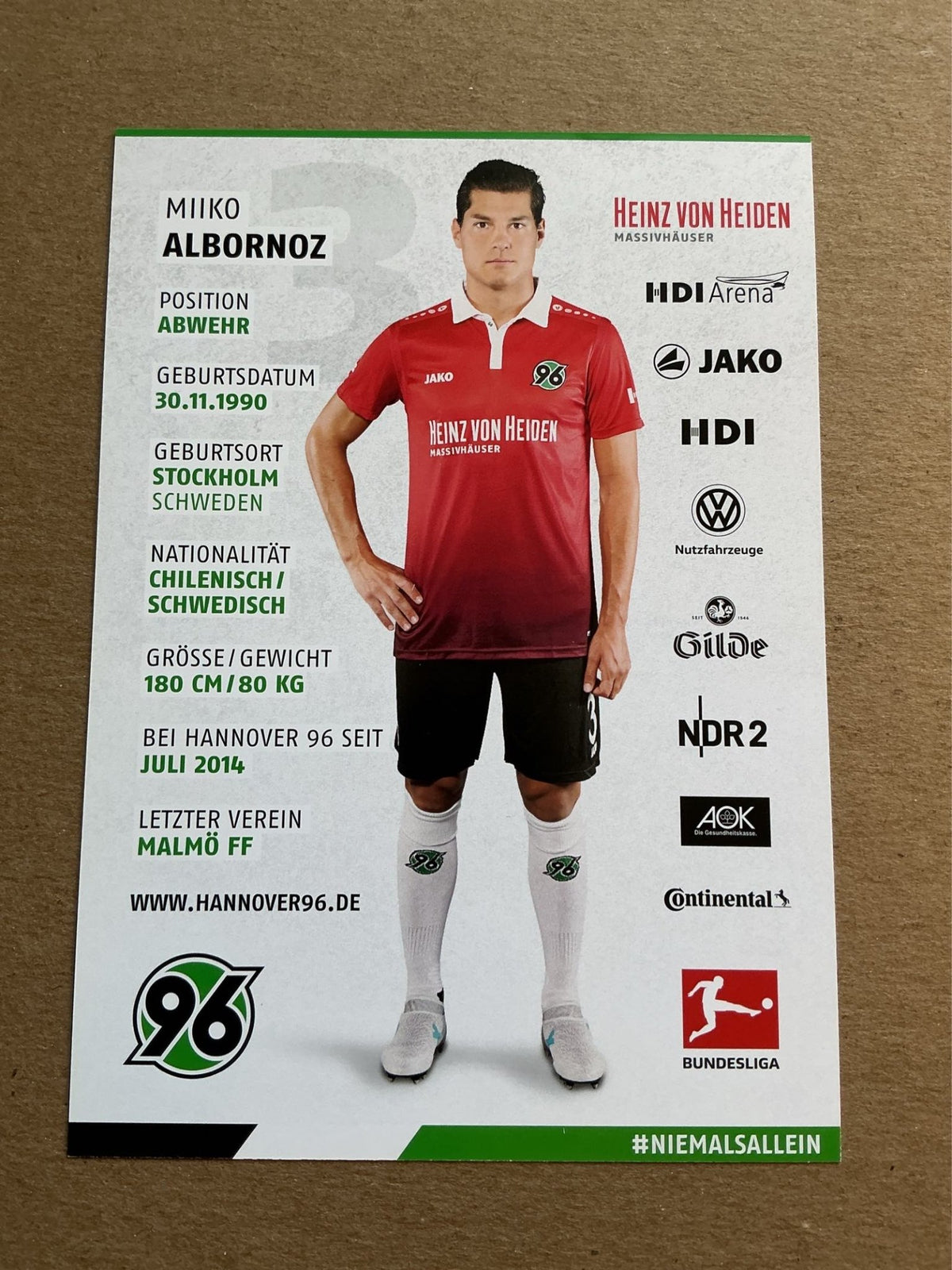 Miiko Albornoz, Chile 🇨🇱 Hannover 96 2017/18 hand signed - Autographs-World
