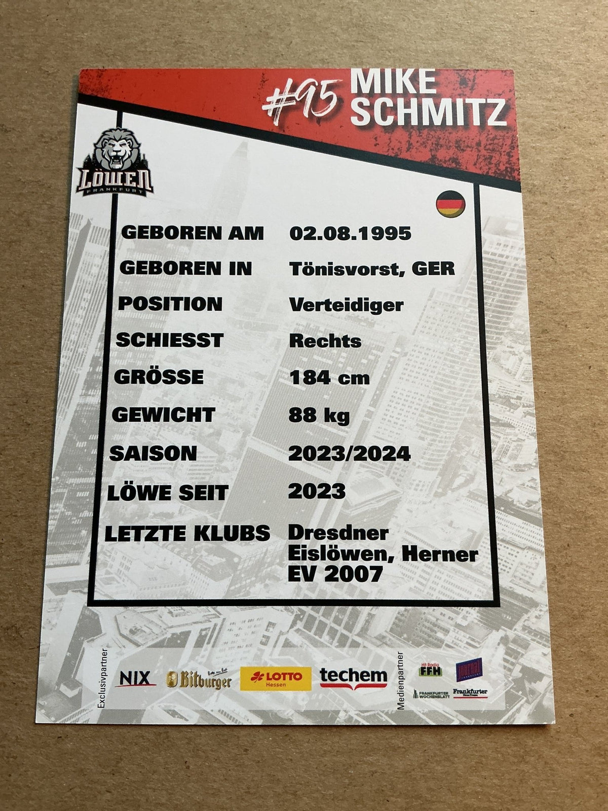 Mike Schmitz, Germany 🇩🇪 Löwen Frankfurt 2023/24 hand signed - Autographs-World