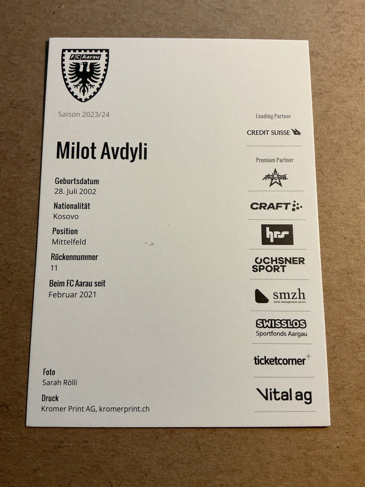 Milot Avdyli, Kosovo 🇽🇰 FC Aarau 2023/24 hand signed - Autographs-World