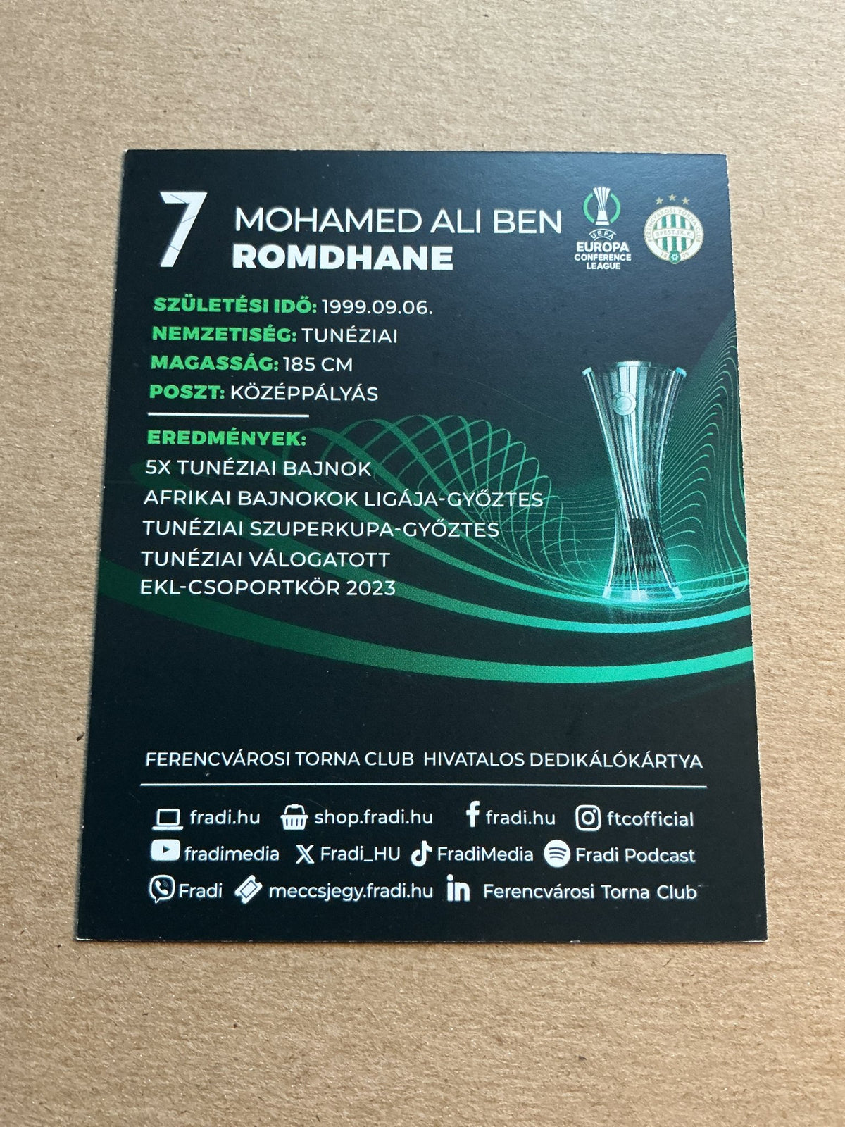 Mohamed Ali Ben Romdhane, Tunisia 🇹🇳 Ferencváros TC 2023/24 hand signed - Autographs-World