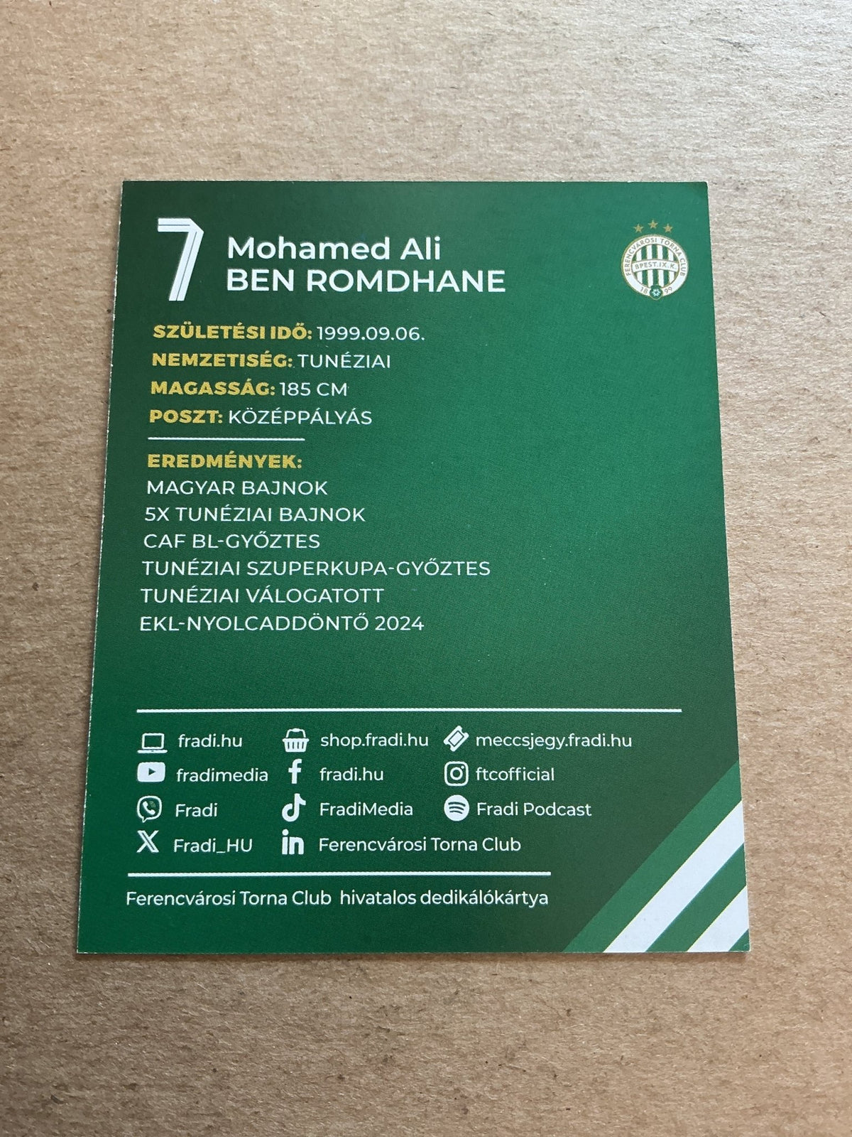 Mohamed Ali Ben Romdhane, Tunisia 🇹🇳 Ferencvaros TC 2024/25 hand signed - Autographs-World