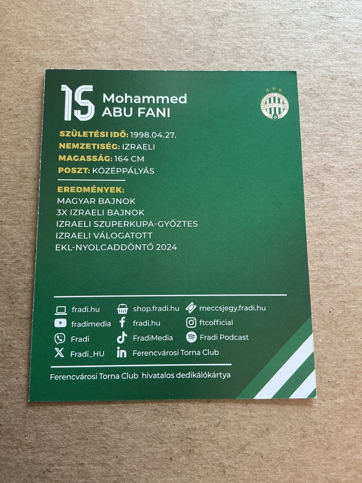 Mohammed Abu Fani, Israel 🇮🇱 Ferencvaros TC 2024/25 hand signed - Autographs-World