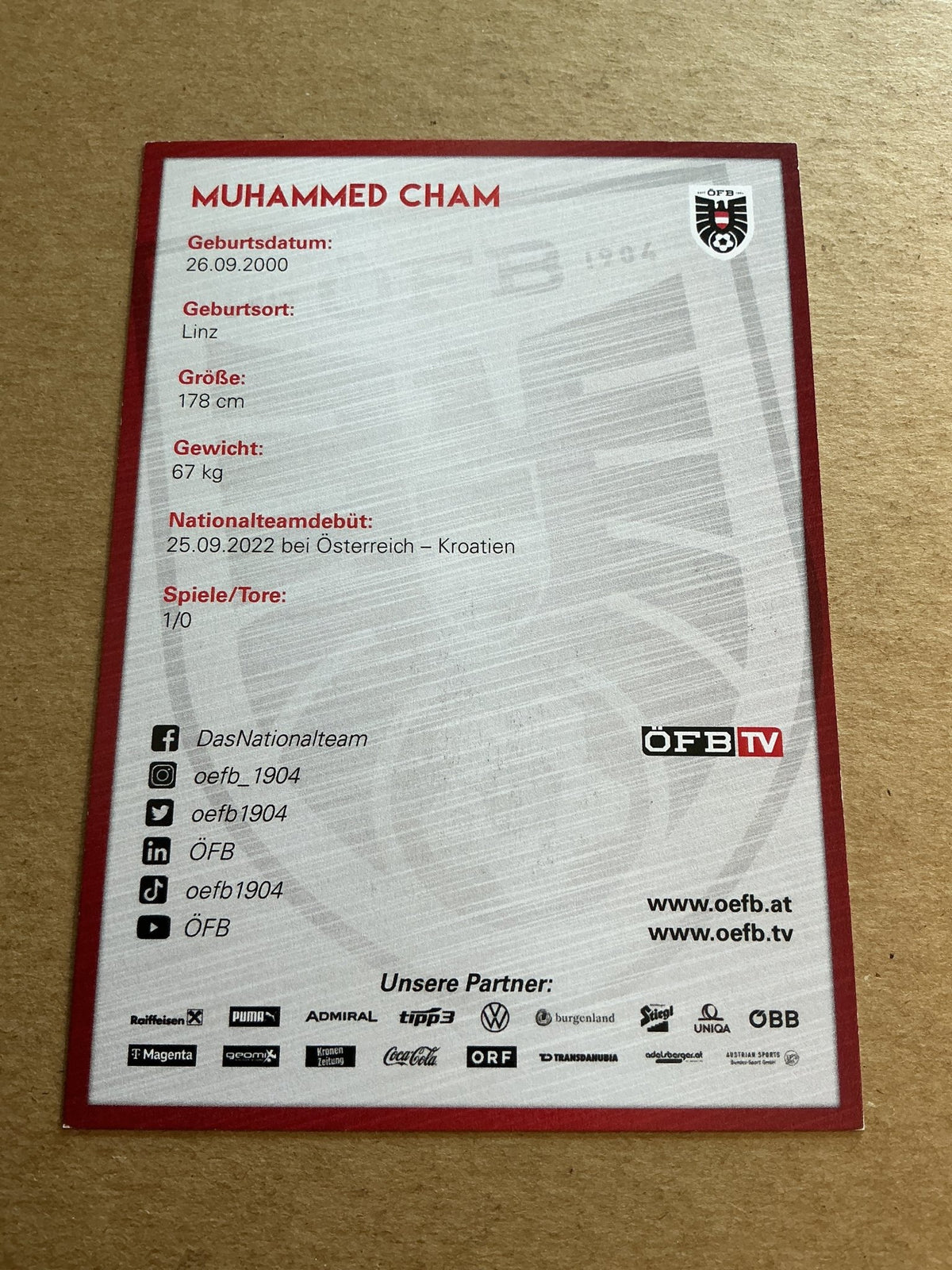 Muhammed Cham, Austria 🇦🇹 2023 hand signed - Autographs-World