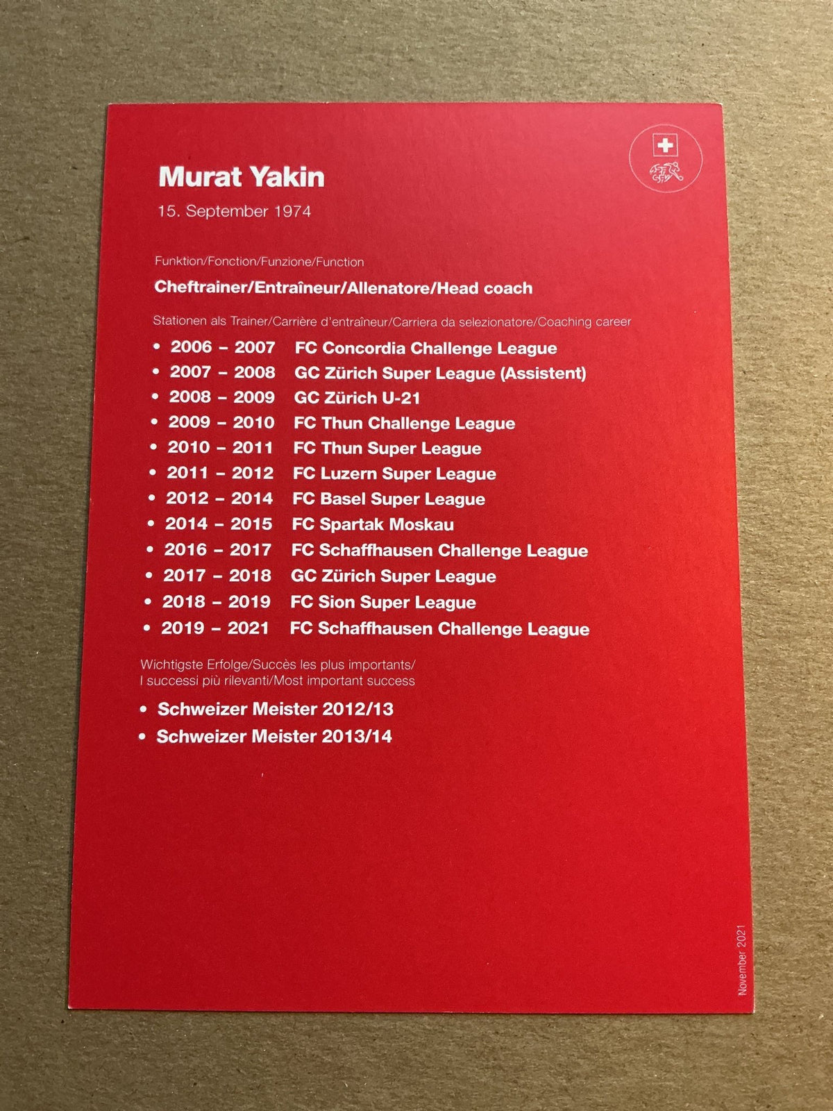 Murat Yakin, Switzerland 🇨🇠2021 hand signed - Autographs-World