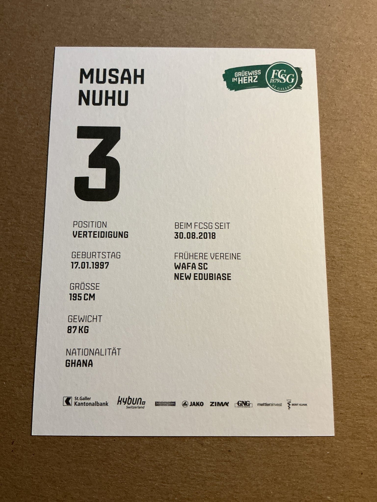 Musah Nuhu, Ghana π¬π FC St. Gallen 2021/22 hand signed - Autographs-World