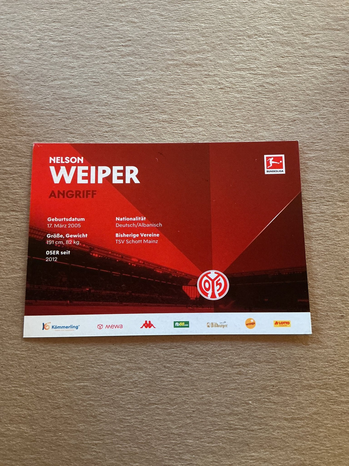 Nelson Weiper, Germany 🇩🇪 FSV Mainz 05 2022/23 hand signed - Autographs-World
