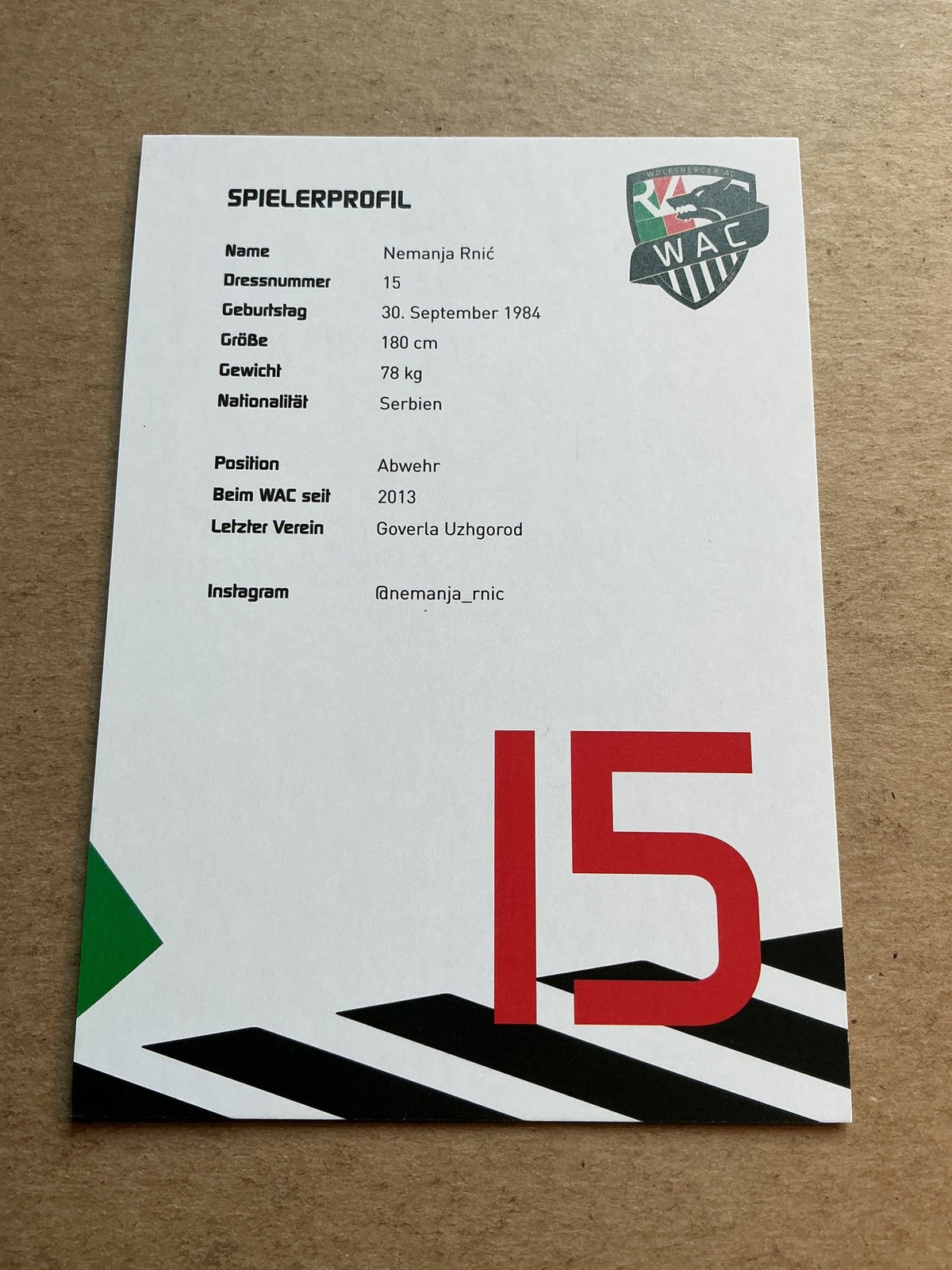Nemanja Rnić, Serbia 🇷🇸 Wolfsberger AC 2020/21 hand signed - Autographs-World