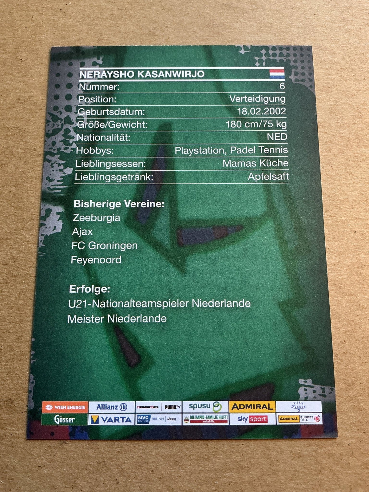 Neraysho Kasanwirjo, Netherlands 🇳🇱 SK Rapid Wien 2023/24 hand signed - Autographs-World