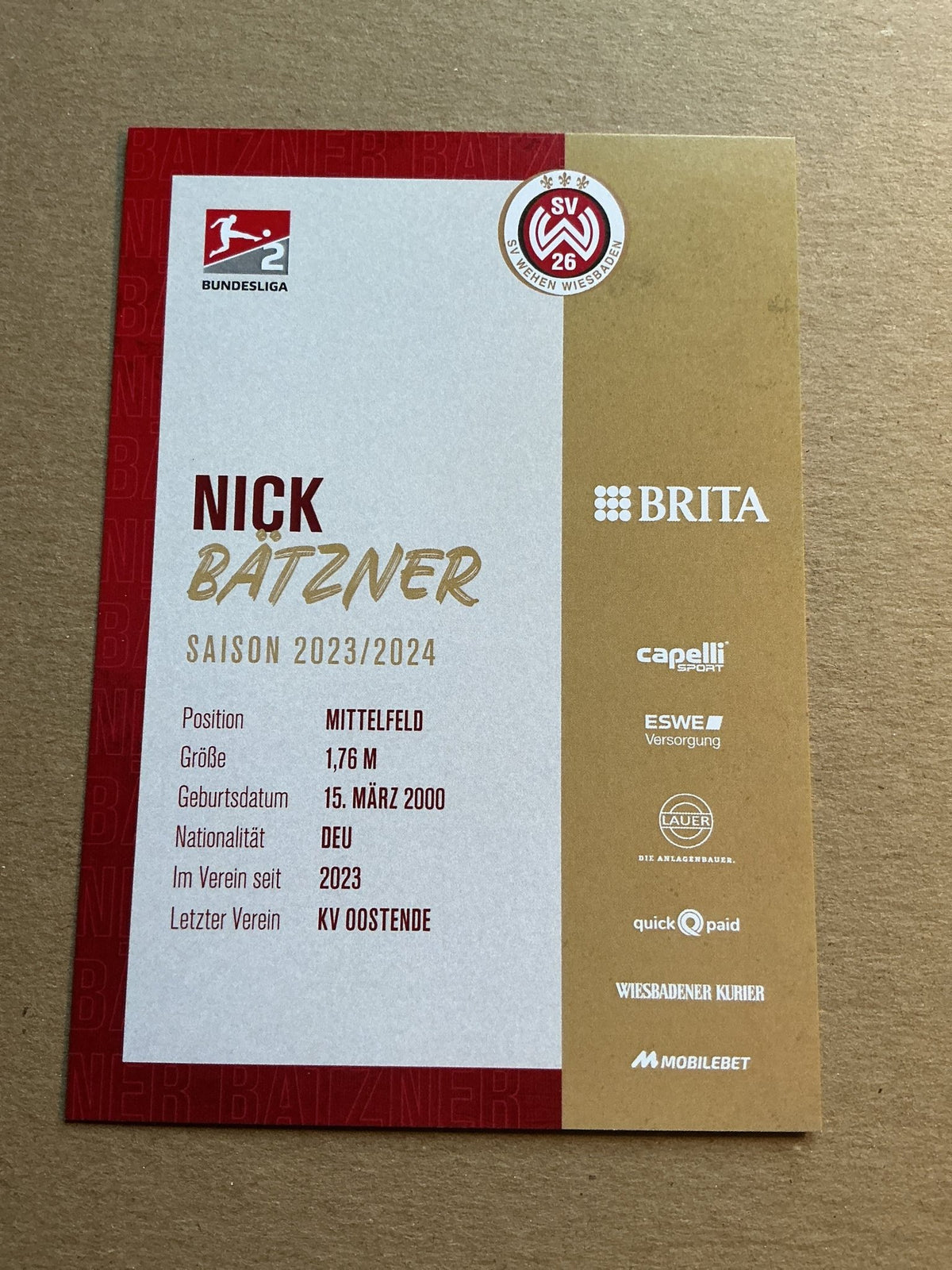 Nick Bätzner, Germany 🇩🇪 SV Wehen Wiesbaden 2023/24 hand signed - Autographs-World