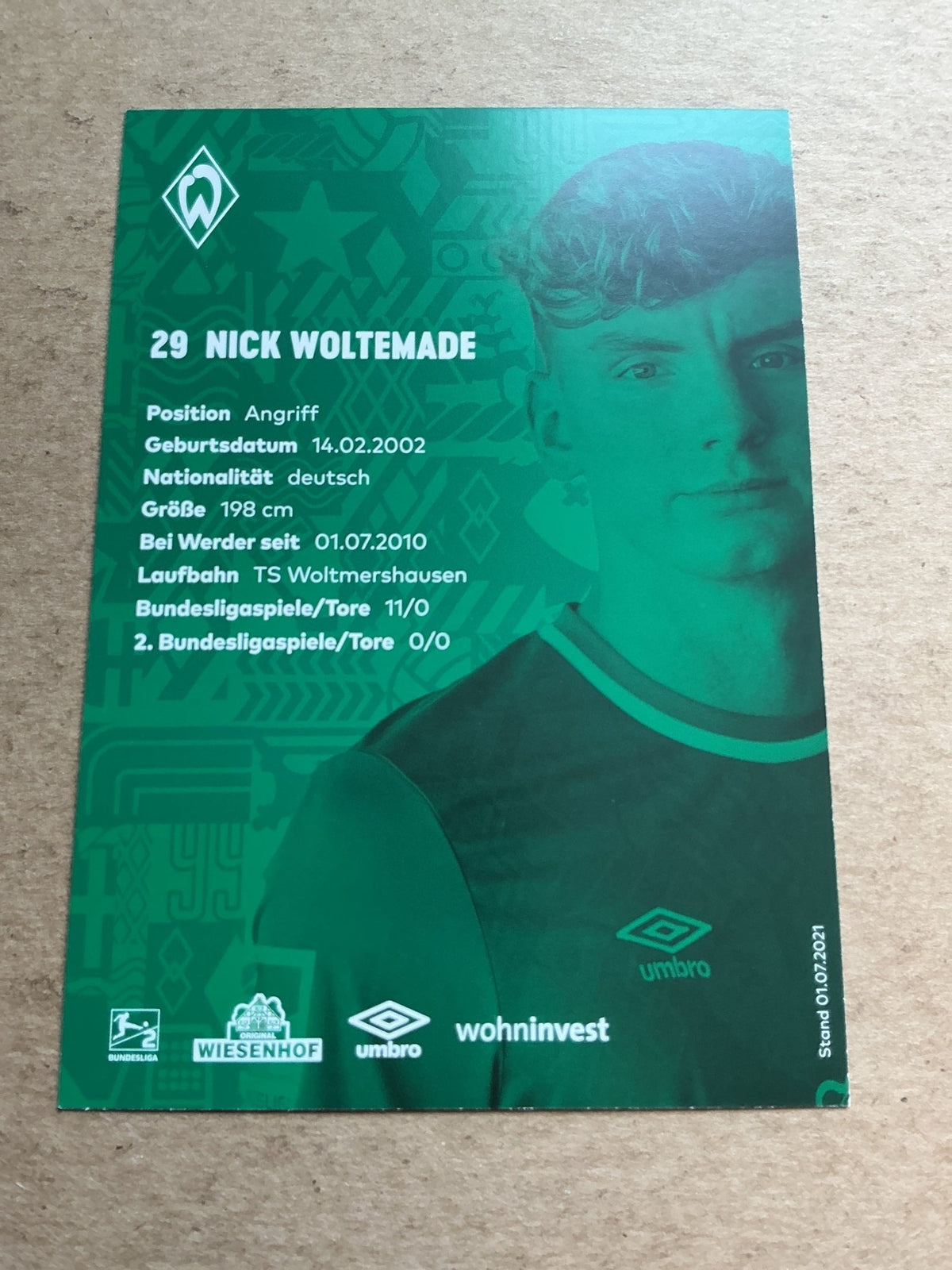 Nick Woltemade, Germany 🇩🇪 SV Werder Bremen 2021/22 hand signed - Autographs-World