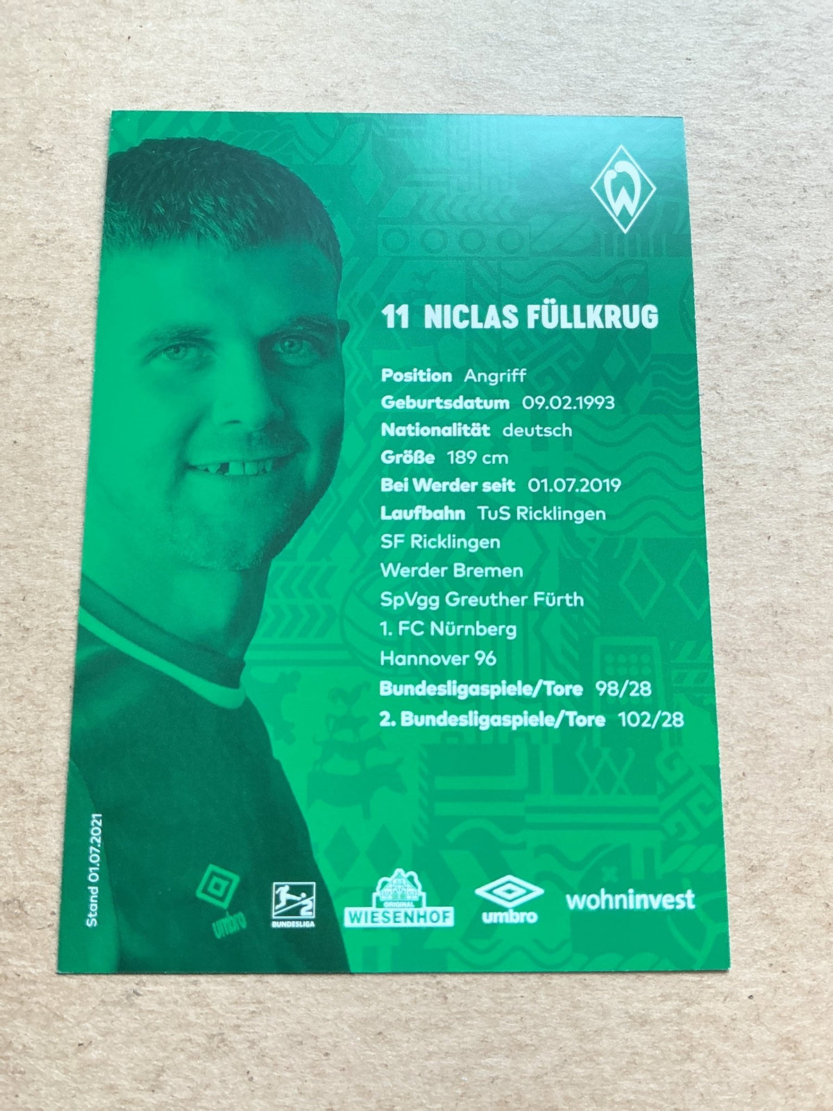 Niclas Füllkrug, Germany 🇩🇪 SV Werder Bremen 2021/22 hand signed - Autographs-World