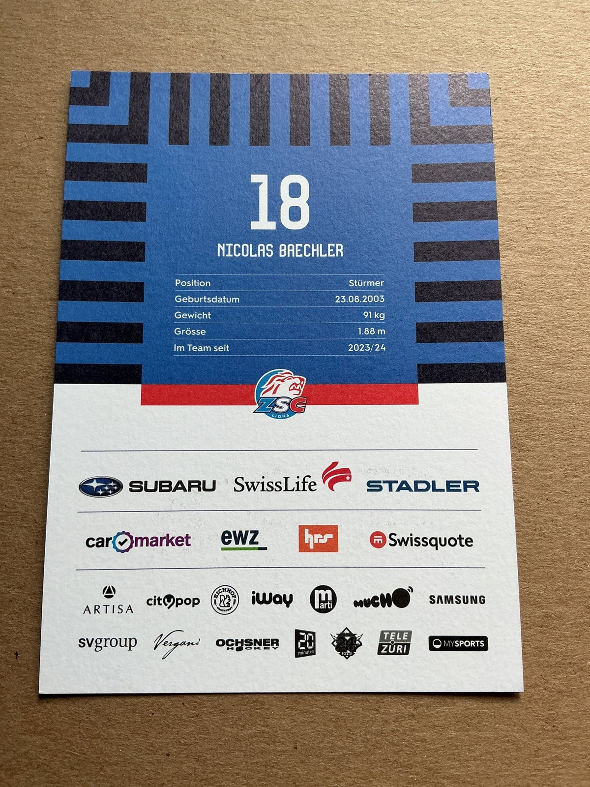 Nicolas Baechler, Switzerland 🇨🇠ZSC Lions 2024/25 hand signed - Autographs-World