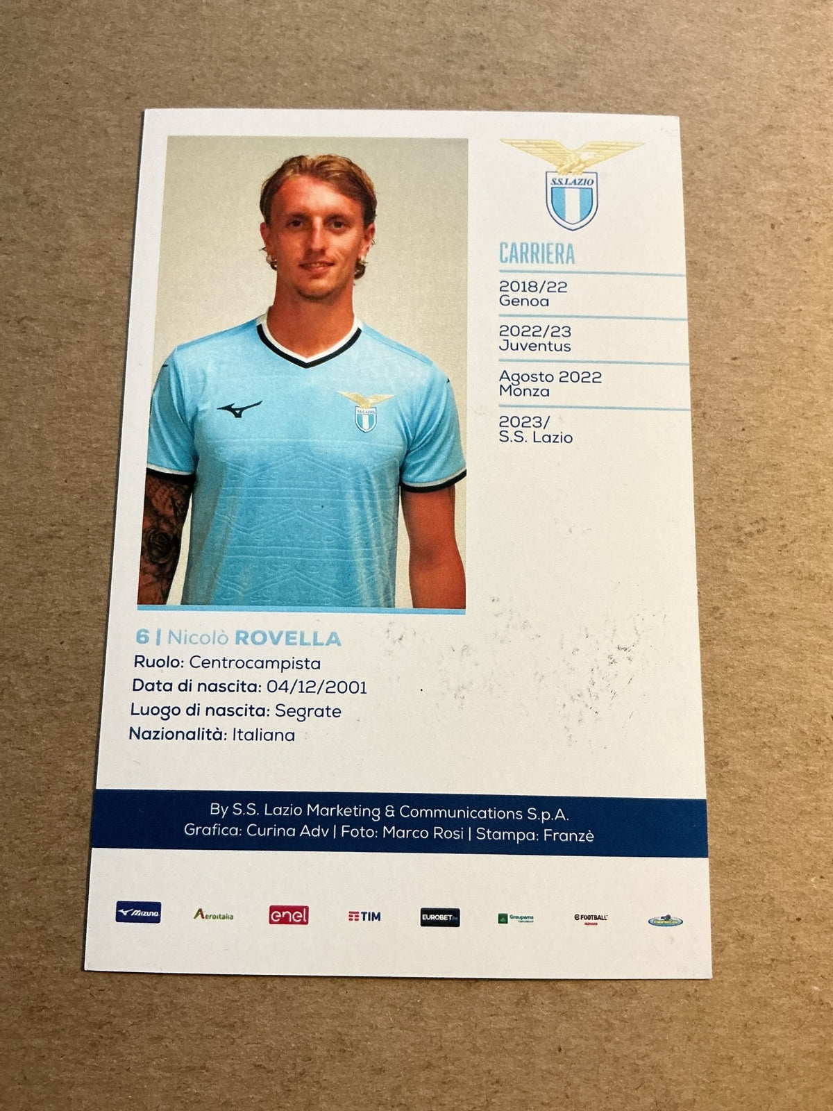 Nicolò Rovella, Italy 🇮🇹 SS Lazio 2024/25 hand signed - Autographs-World