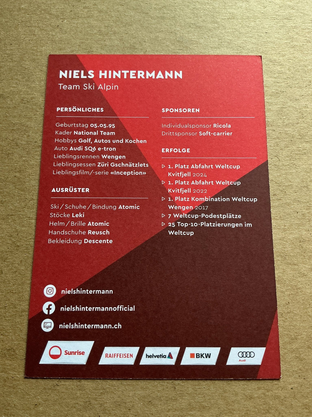 Niels Hintermann, Switzerland 🇨🇠Alpine Winter Sports 2024/25 hand signed - Autographs-World