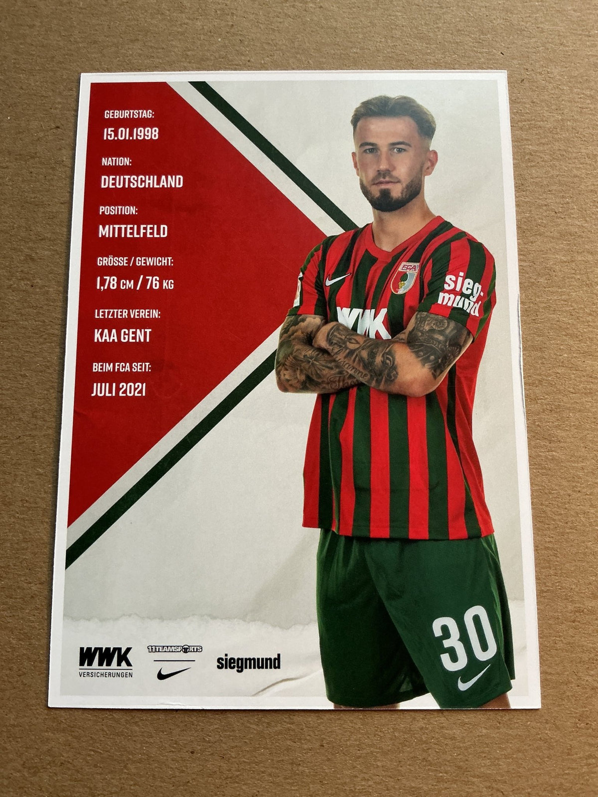 Niklas Dorsch, Germany 🇩🇪 FC Augsburg 2021/22 hand signed - Autographs-World