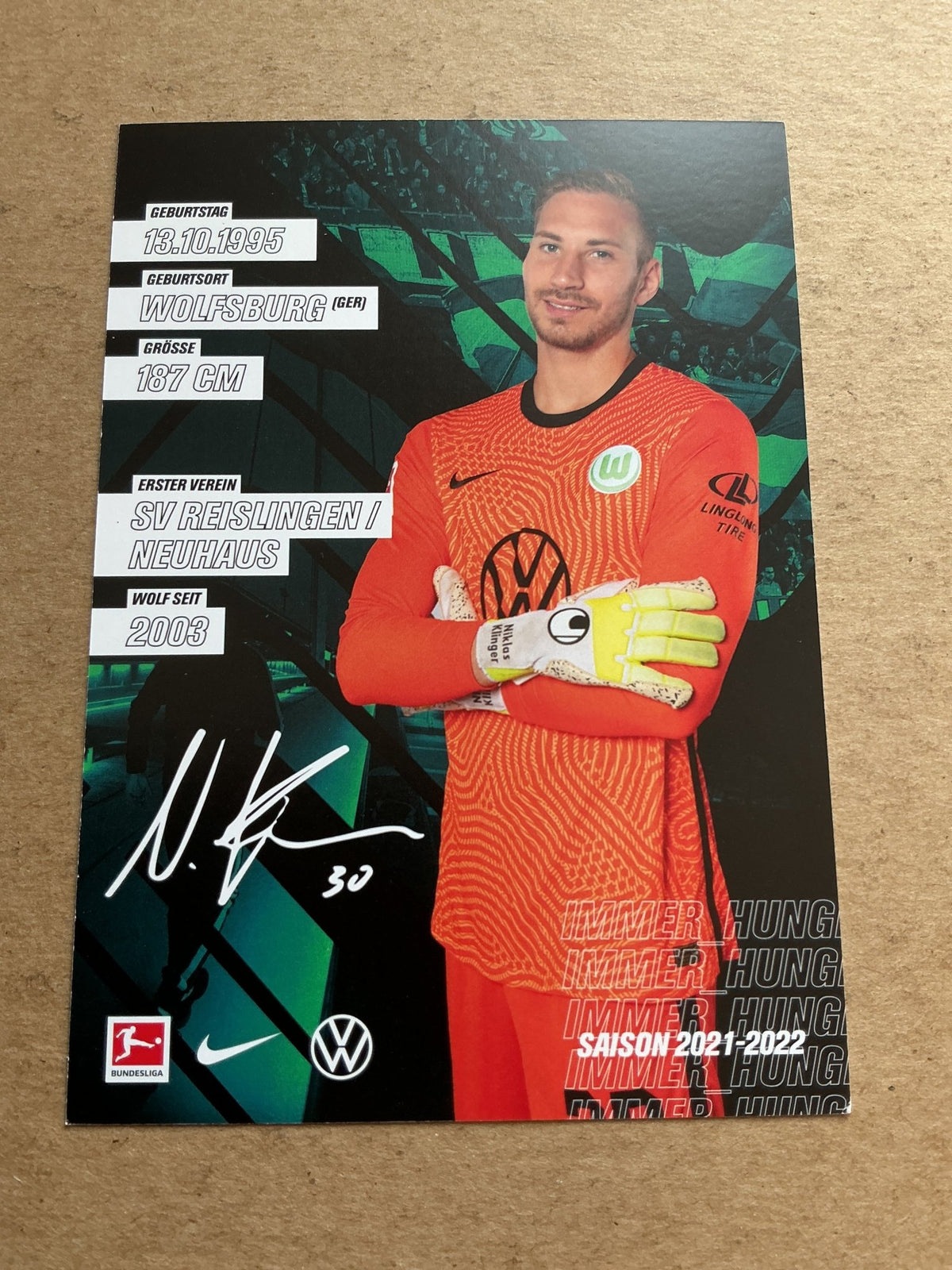 Niklas Klinger, Germany 🇩🇪 VfL Wolfsburg 2021/22 hand signed - Autographs-World