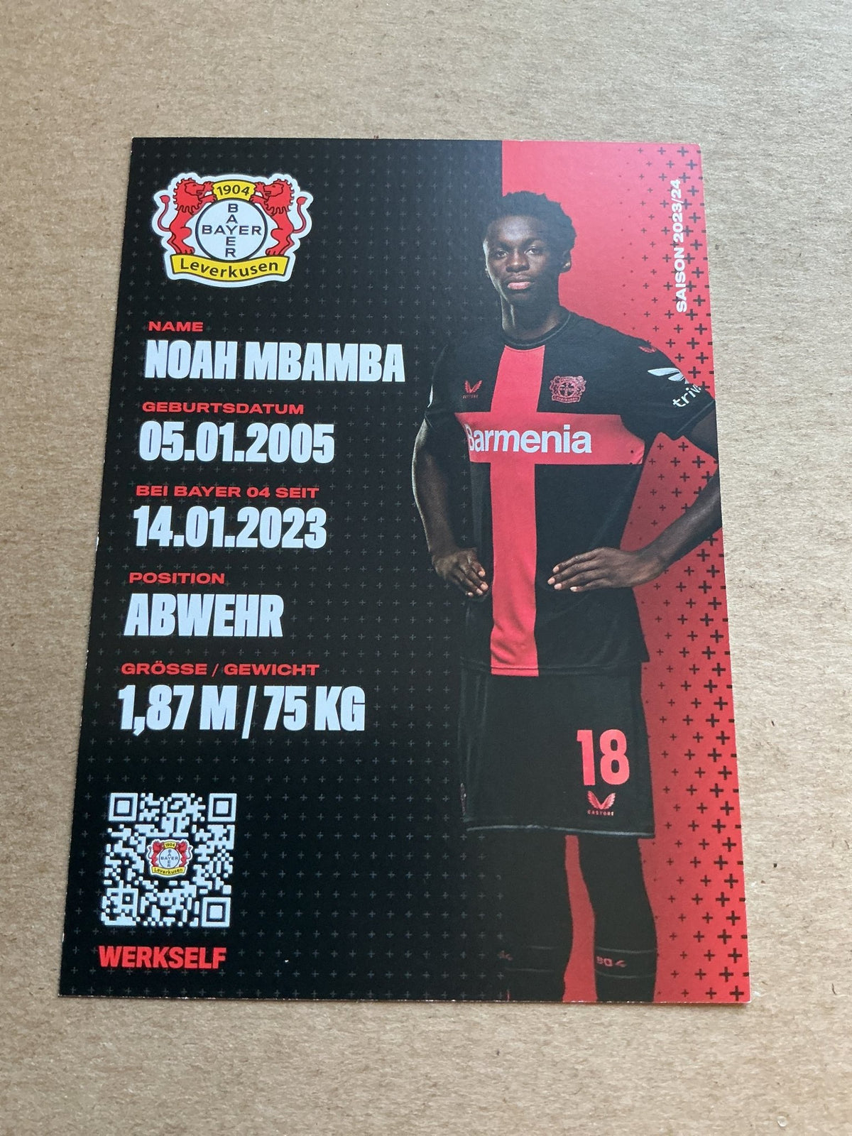 Noah Mbamba, Belgium 🇧🇪 Bayer 04 Leverkusen 2023/24 hand signed - Autographs-World