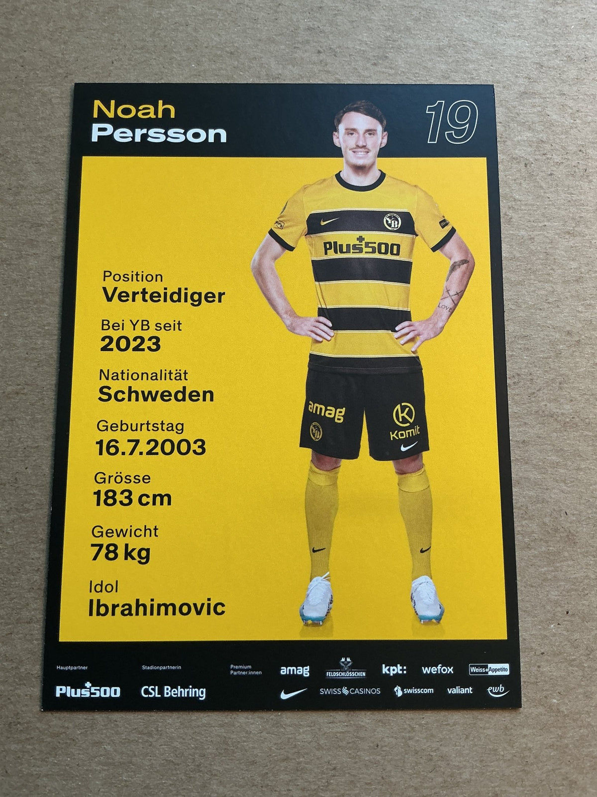 Noah Persson, Sweden πΈπͺ BSC Young Boys 2023/24 hand signed - Autographs-World