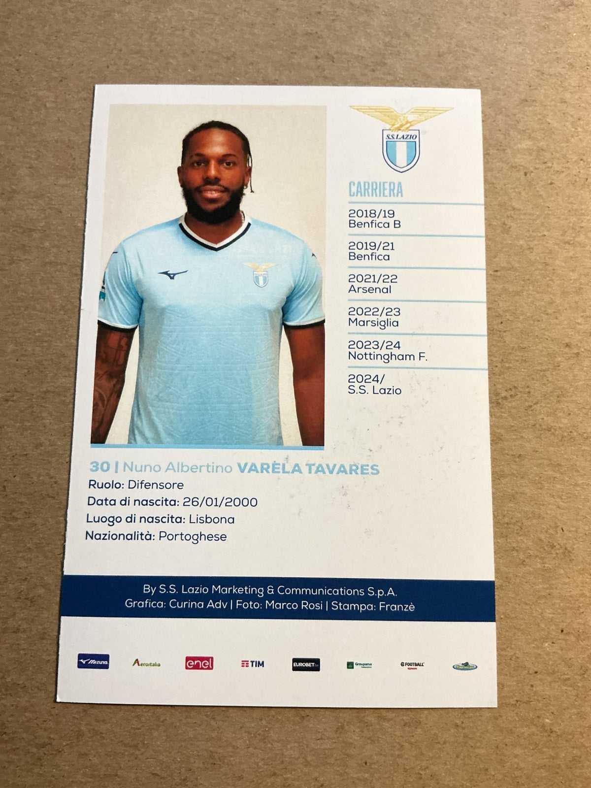 Nuno Tavares, Portugal 🇵🇹 SS Lazio 2024/25 hand signed - Autographs-World